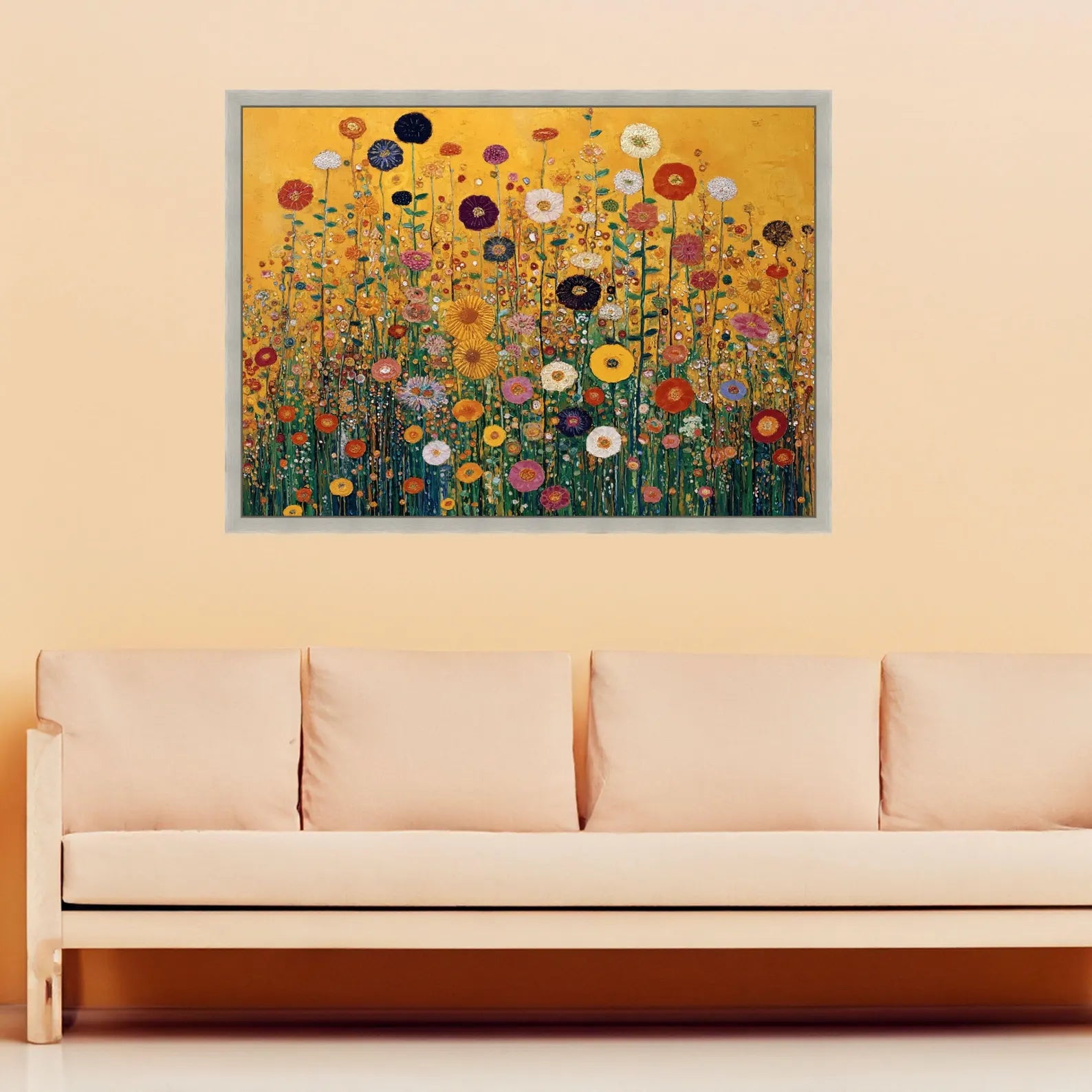 Golden Wildflower Wall Art – Colorful Botanical Canvas Painting#yy721130