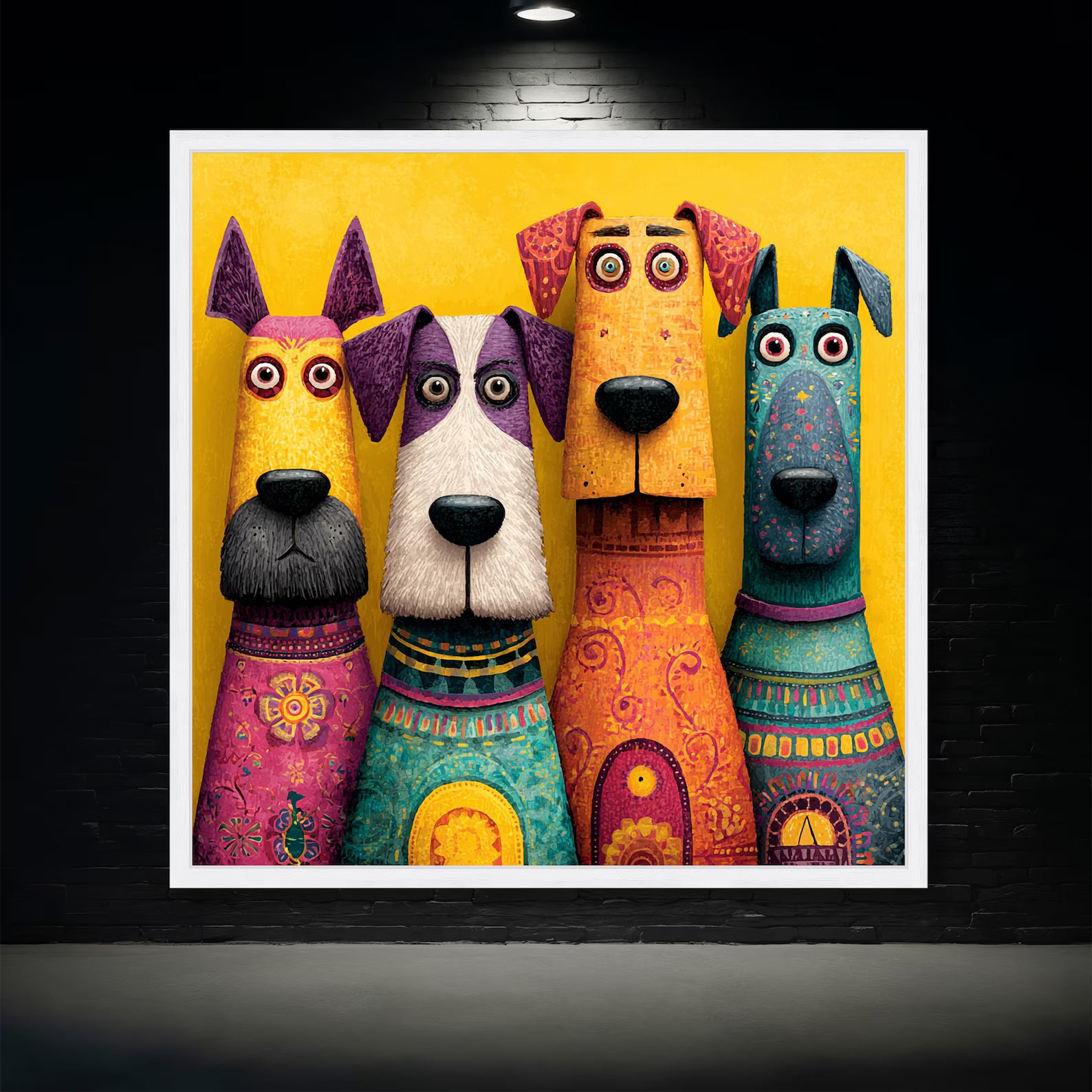 Colorful Dog Squad – Whimsical Animal Oil Painting#yy721137