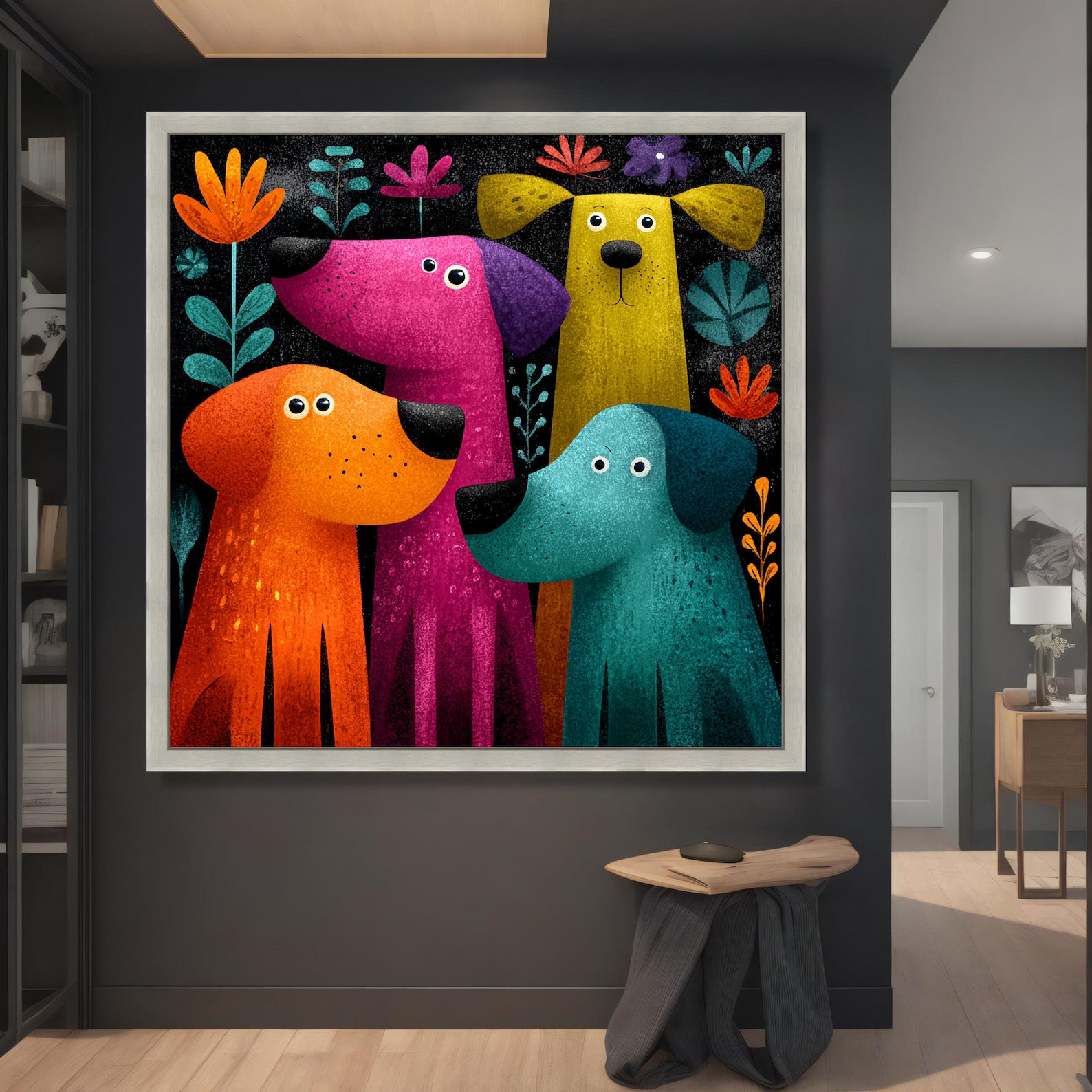 Happy Hounds – Colorful Dog Oil Painting#yy721138