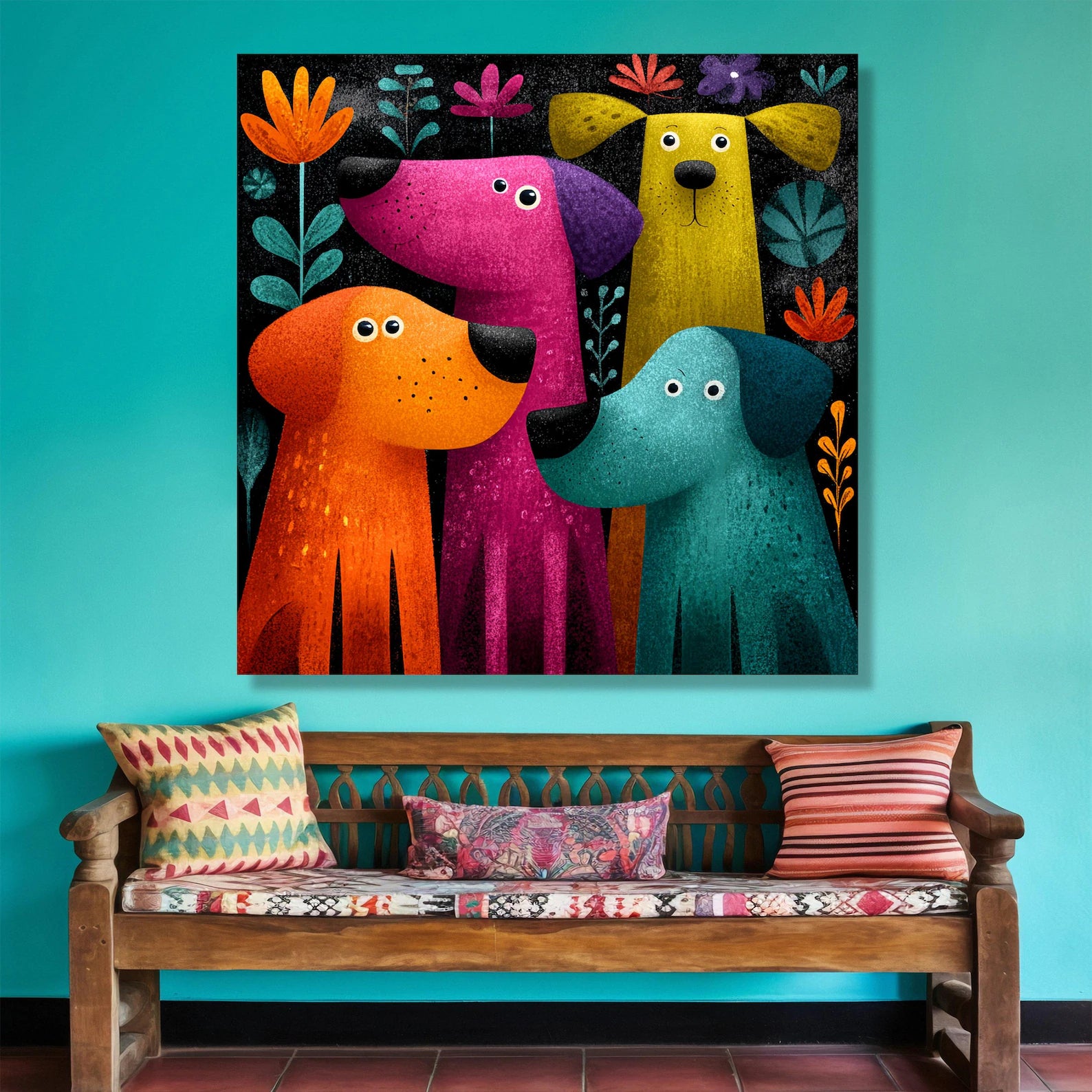 Happy Hounds – Colorful Dog Oil Painting#yy721138