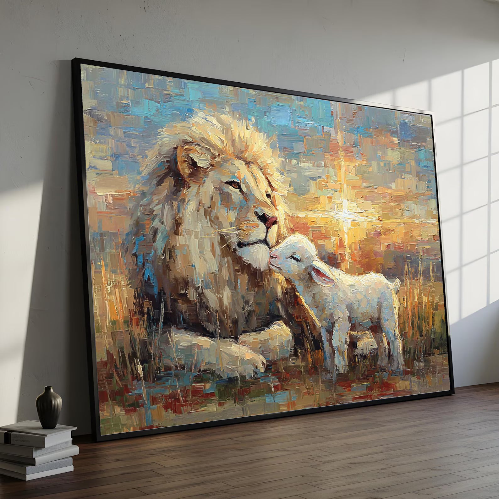 Peaceful Kingdom – Lion and Lamb Oil Painting#yy721139