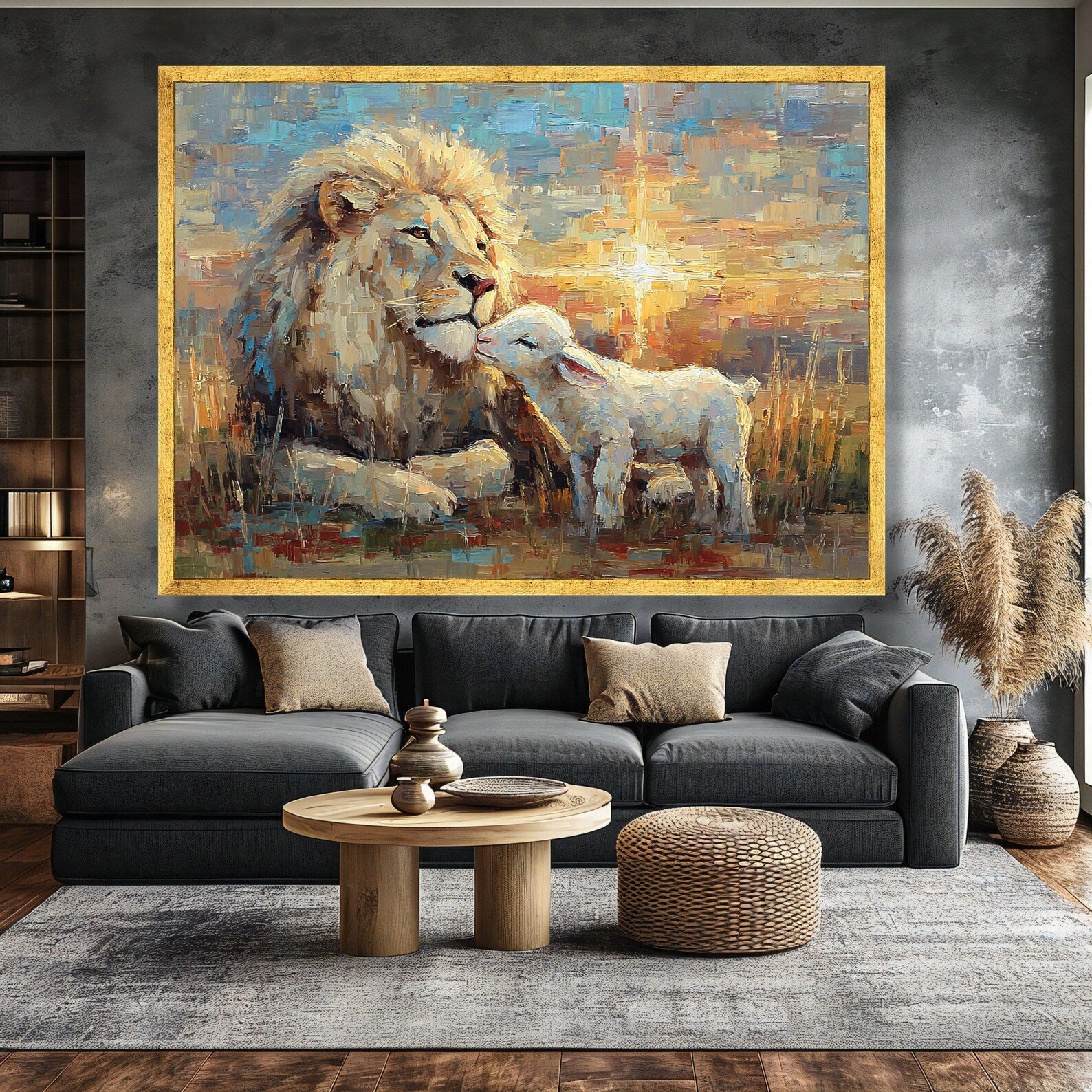 Peaceful Kingdom – Lion and Lamb Oil Painting#yy721139