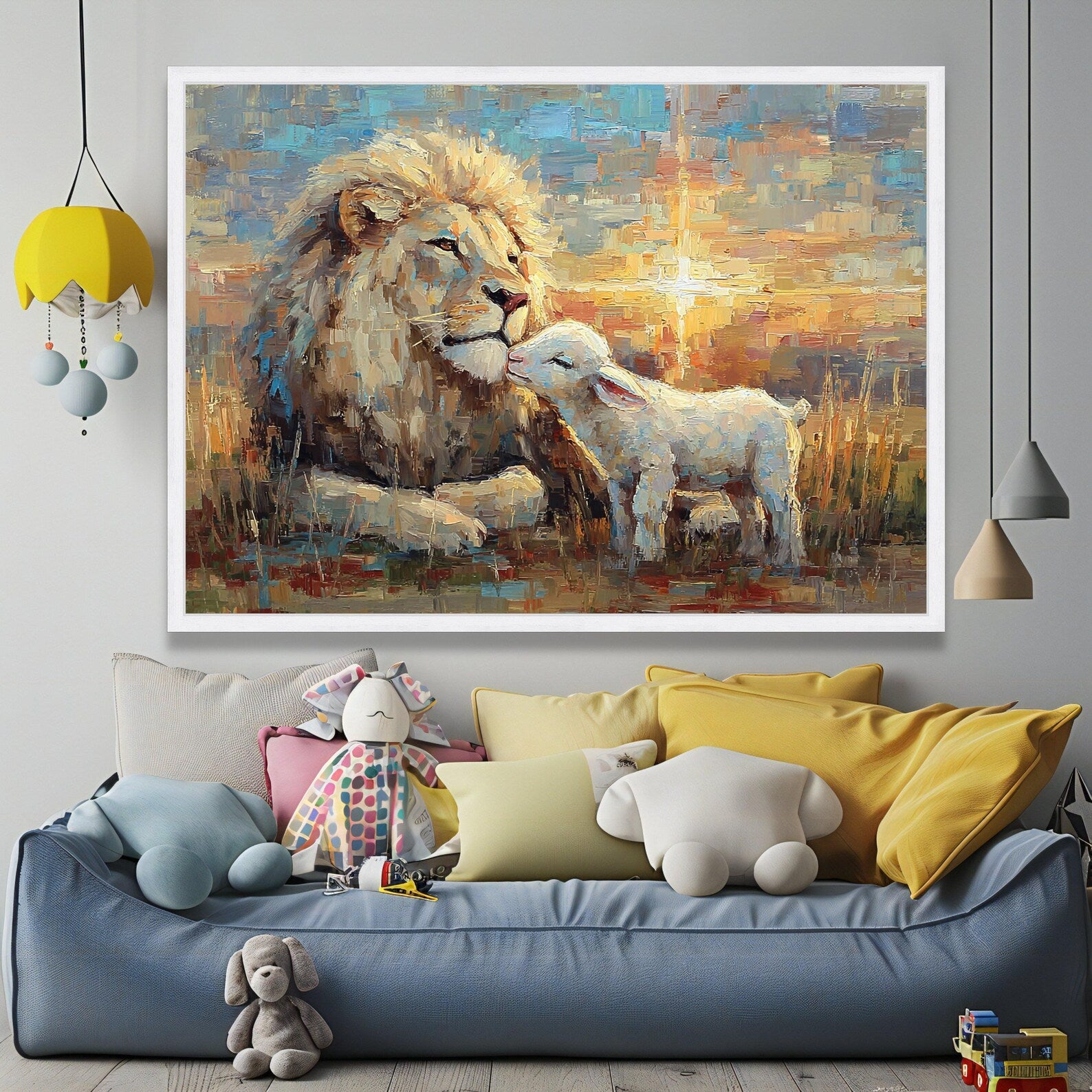 Peaceful Kingdom – Lion and Lamb Oil Painting#yy721139