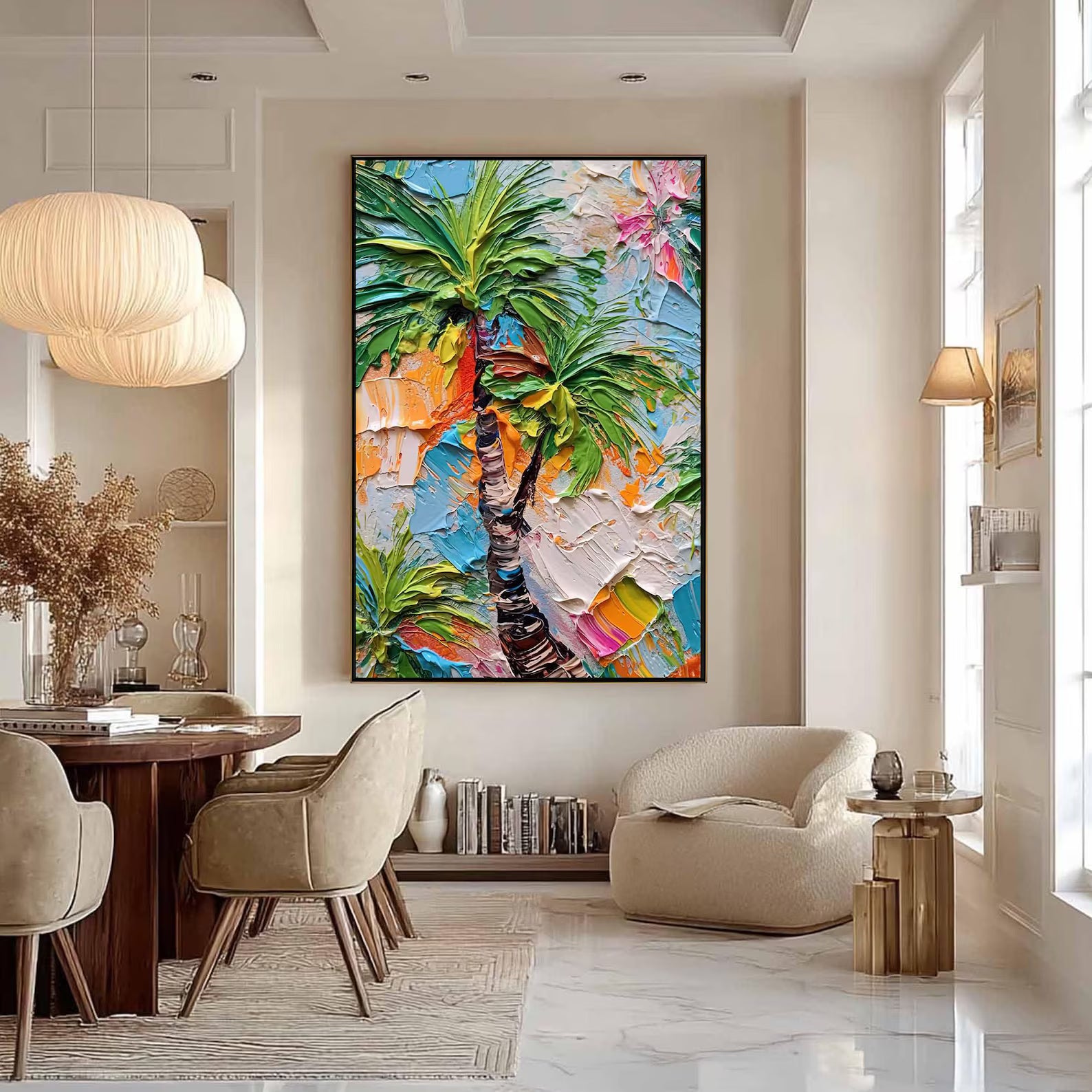 Tropical Rhythm – Textured Palm Tree Oil Painting#yy721144