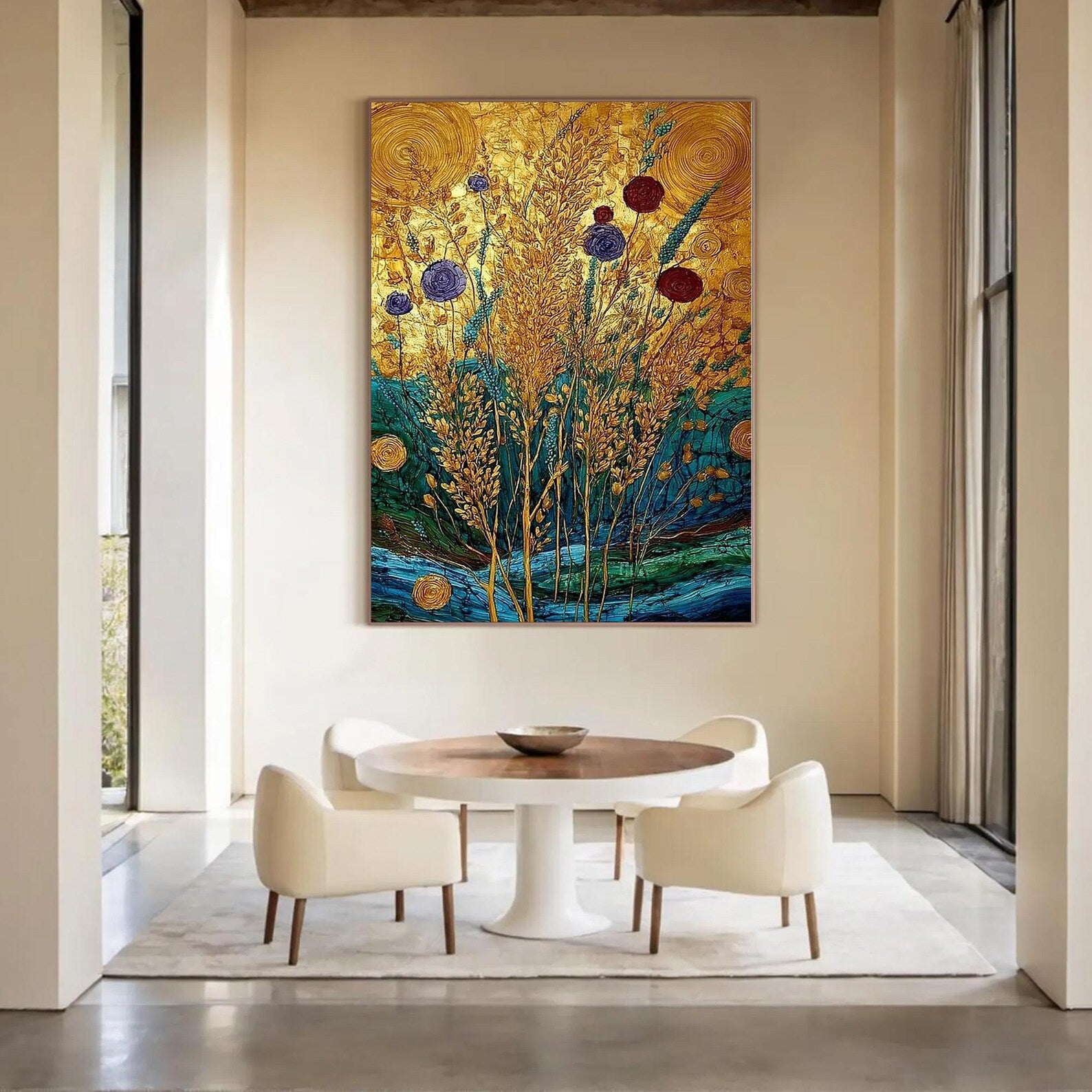Golden Botanical Wall Art – Luxury Floral Canvas Painting#yy721145