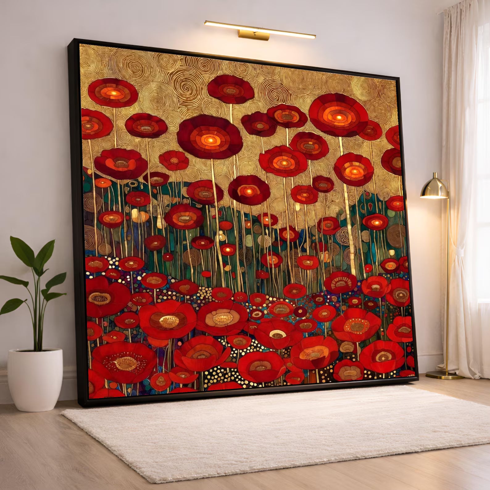 Crimson Bloom Field – Textured Red Poppy Oil Painting#yy721153