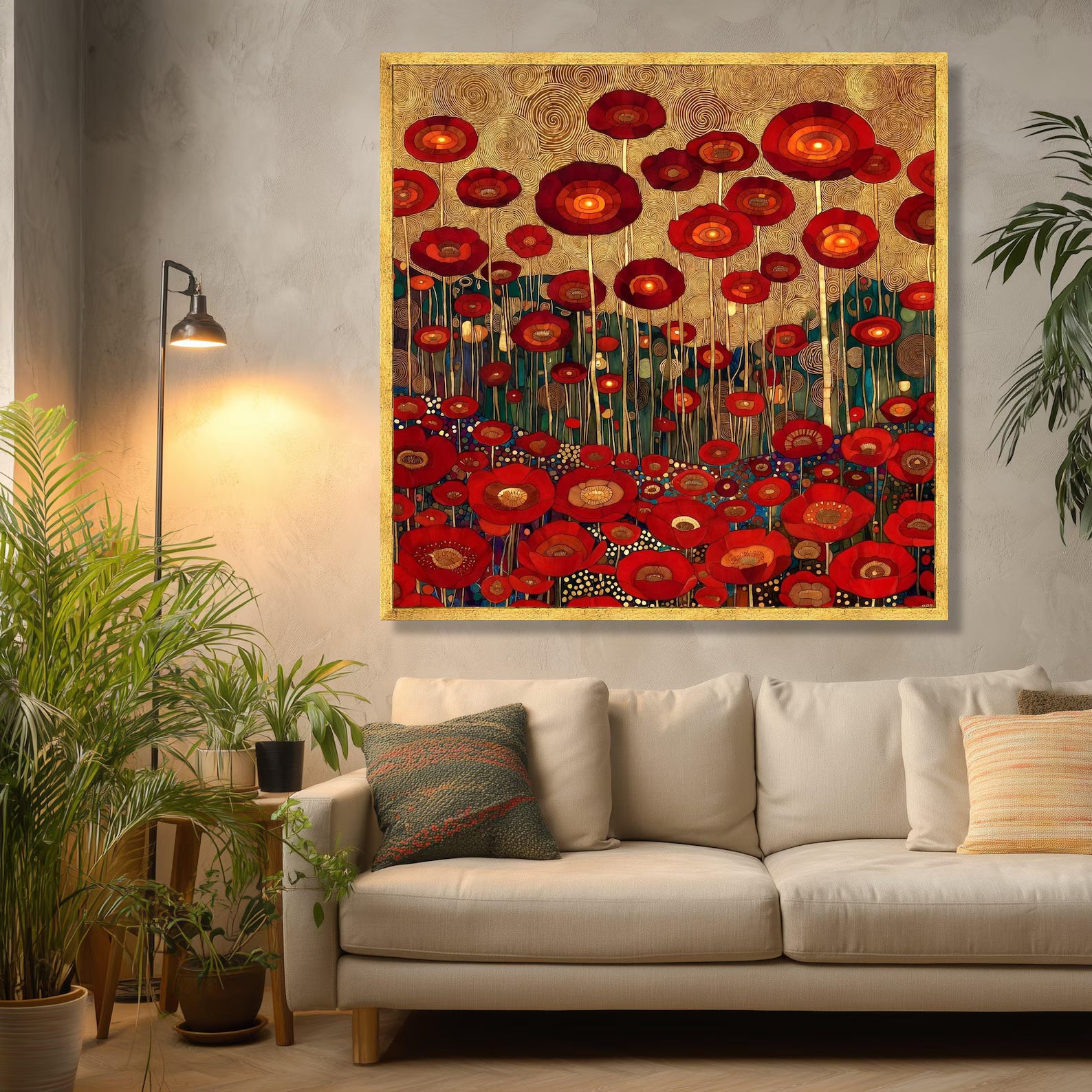 Crimson Bloom Field – Textured Red Poppy Oil Painting#yy721153