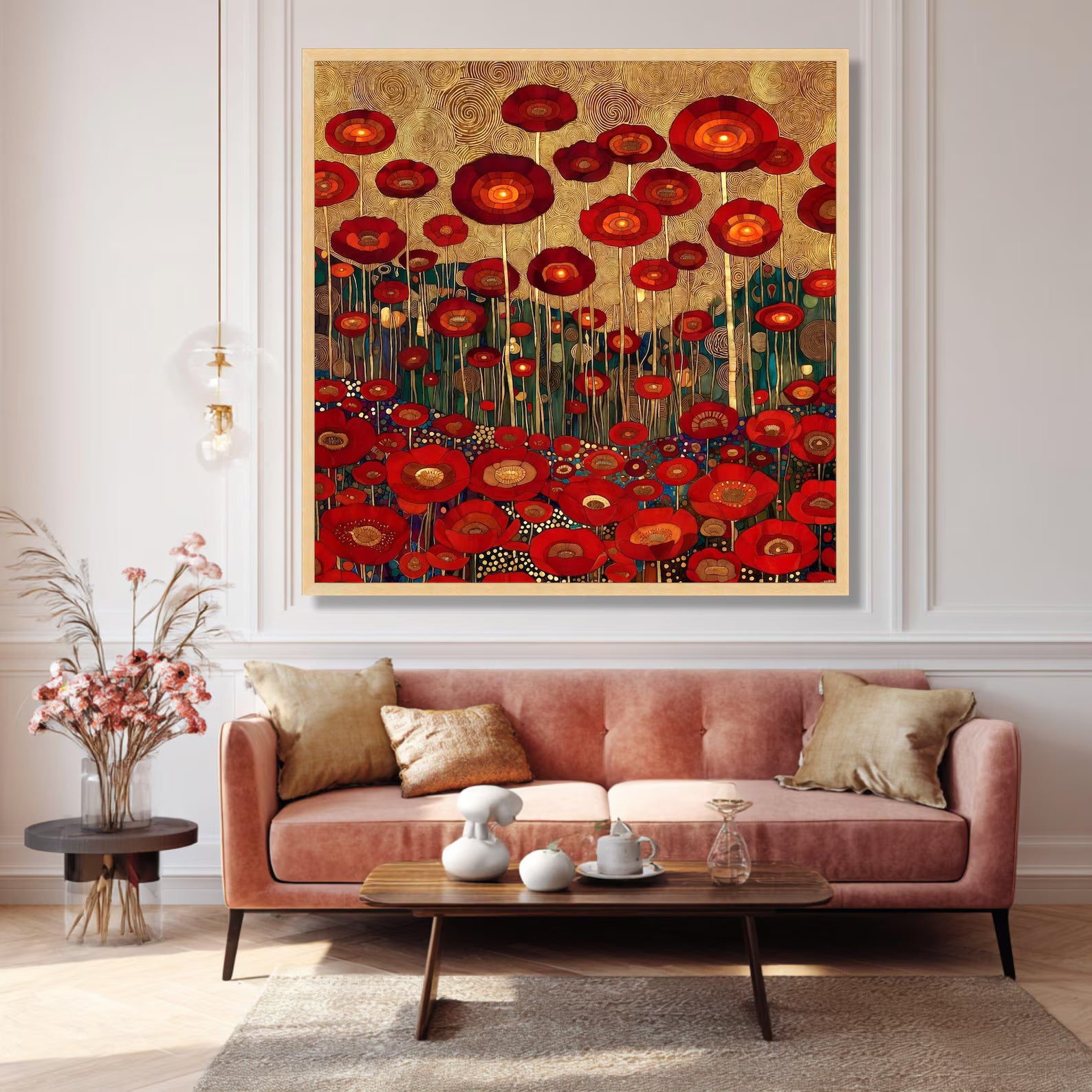 Crimson Bloom Field – Textured Red Poppy Oil Painting#yy721153