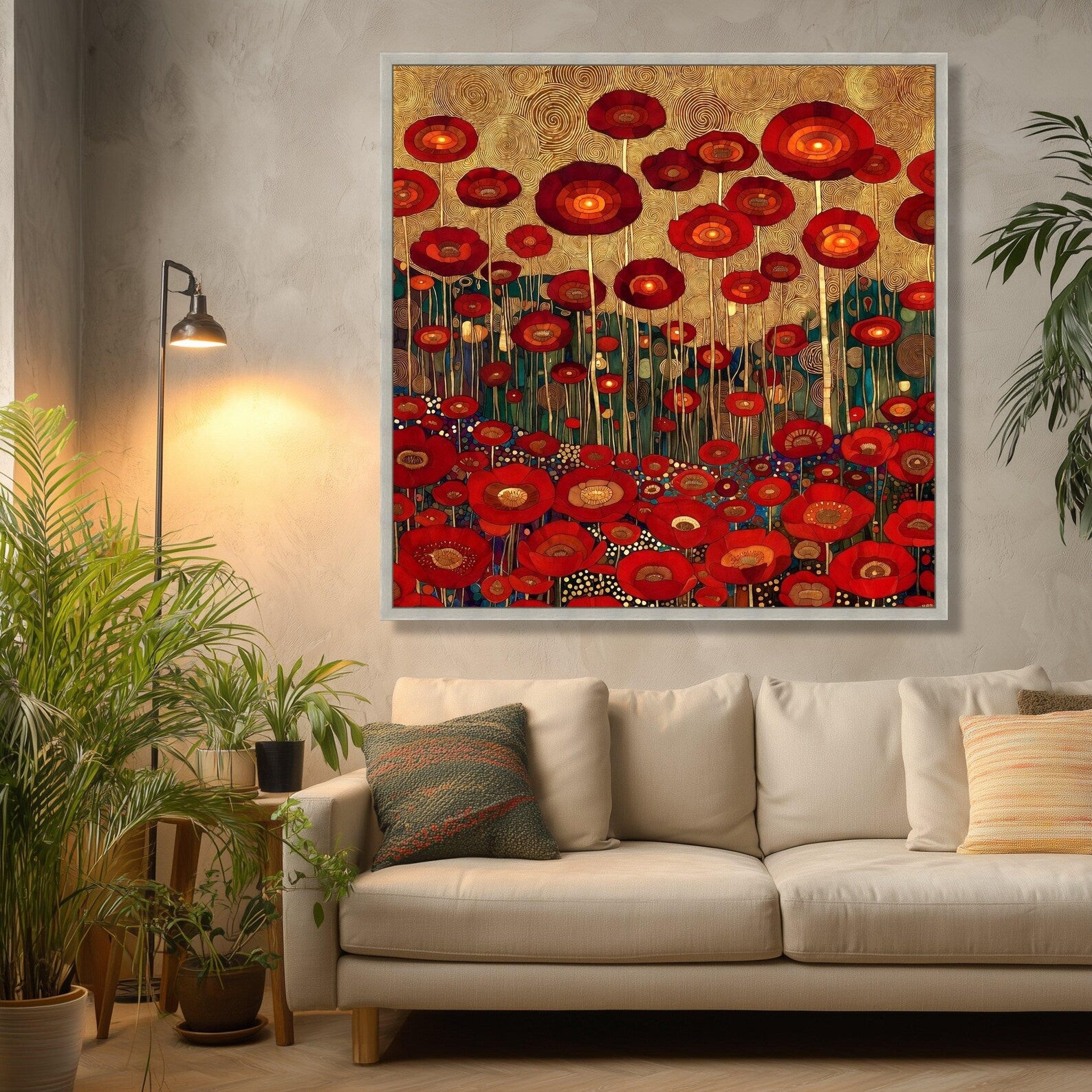 Crimson Bloom Field – Textured Red Poppy Oil Painting#yy721153