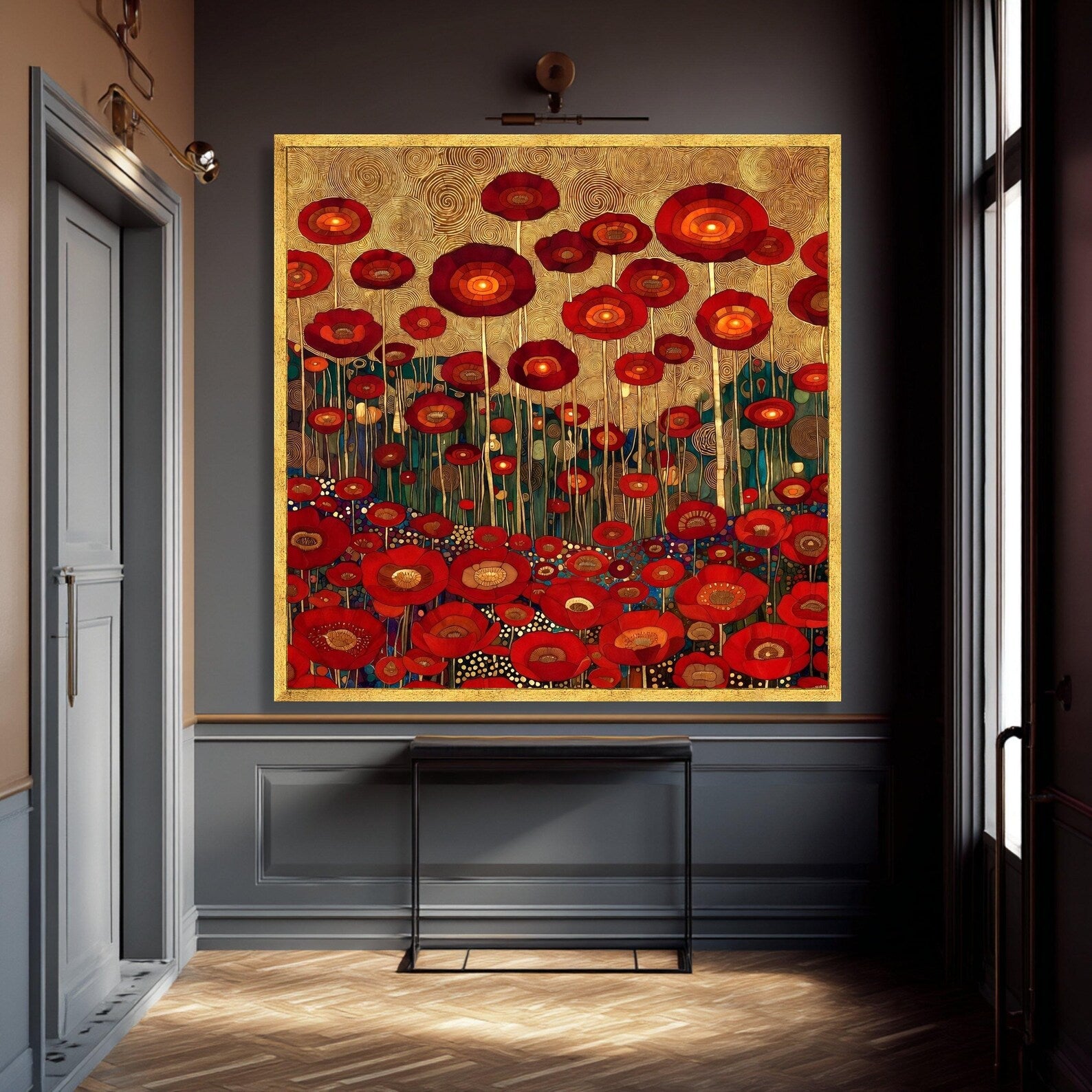 Crimson Bloom Field – Textured Red Poppy Oil Painting#yy721153