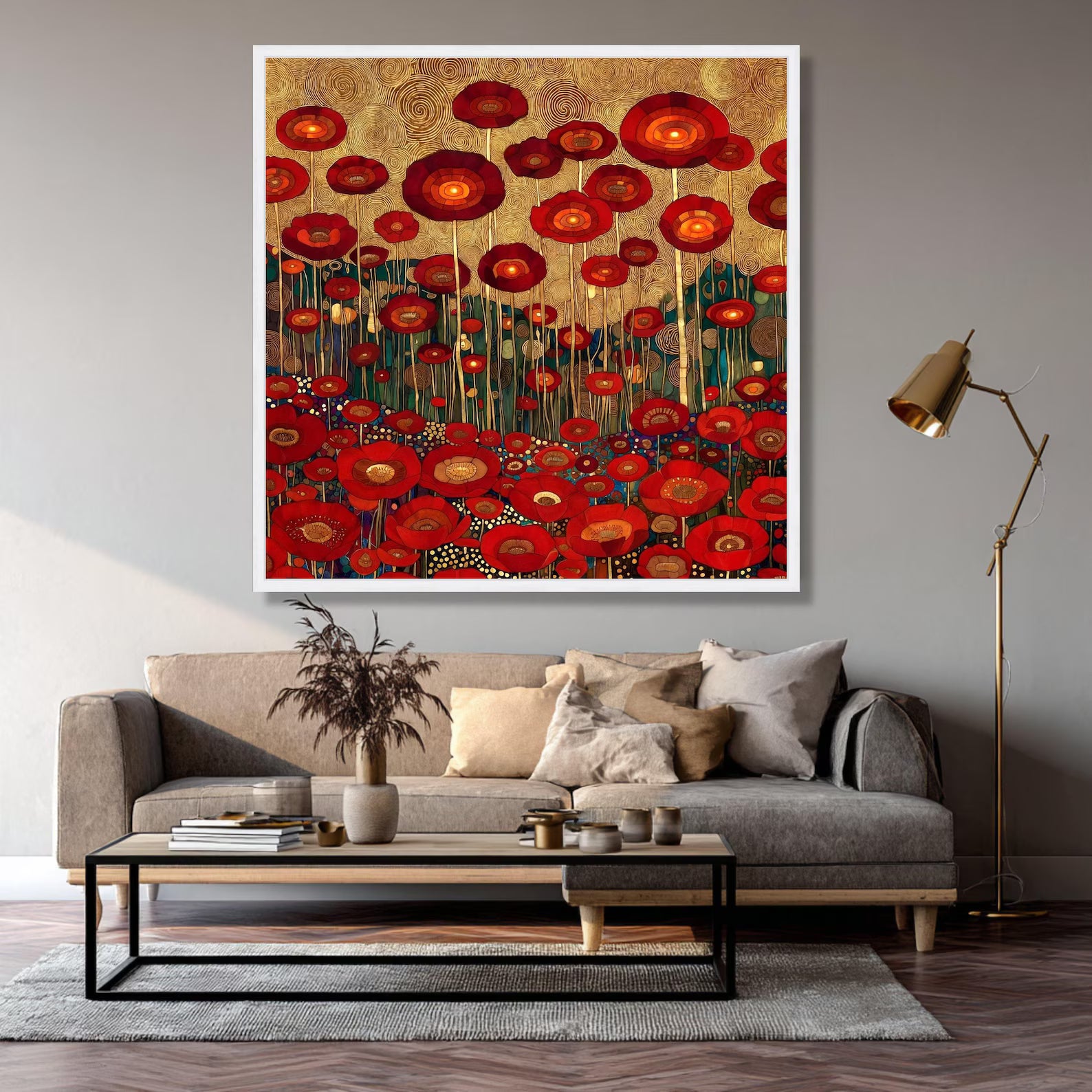 Crimson Bloom Field – Textured Red Poppy Oil Painting#yy721153