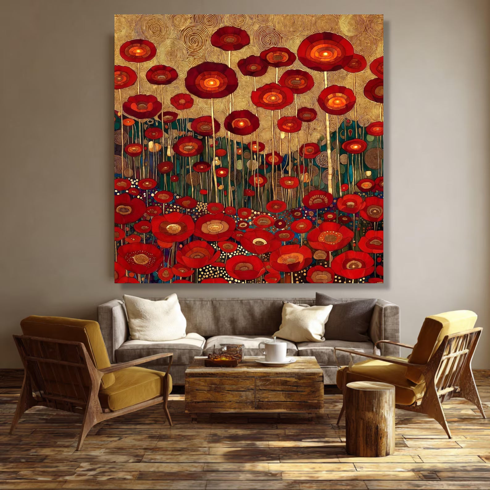 Crimson Bloom Field – Textured Red Poppy Oil Painting#yy721153