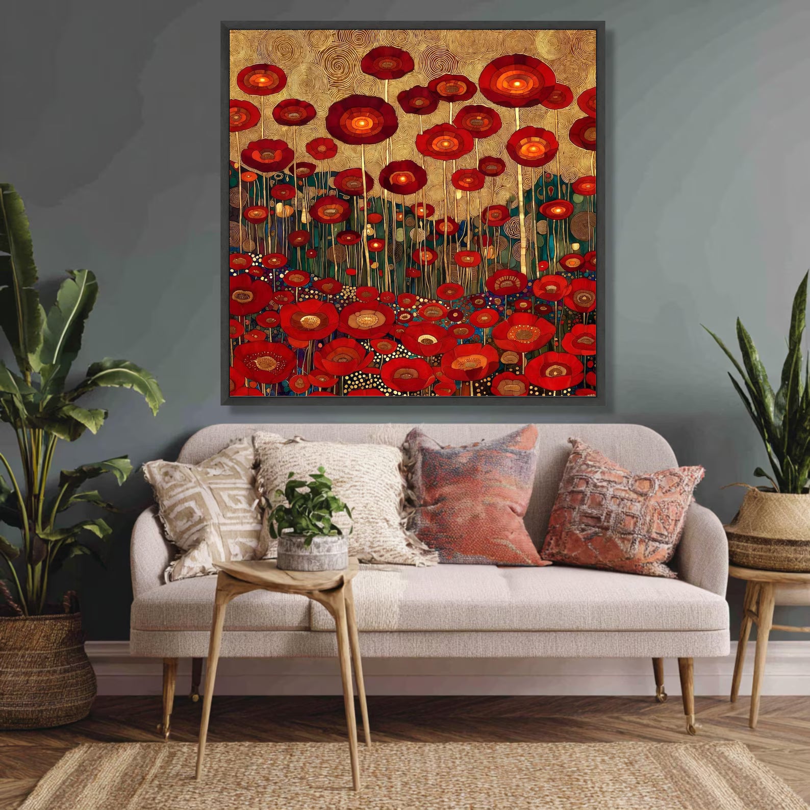 Crimson Bloom Field – Textured Red Poppy Oil Painting#yy721153