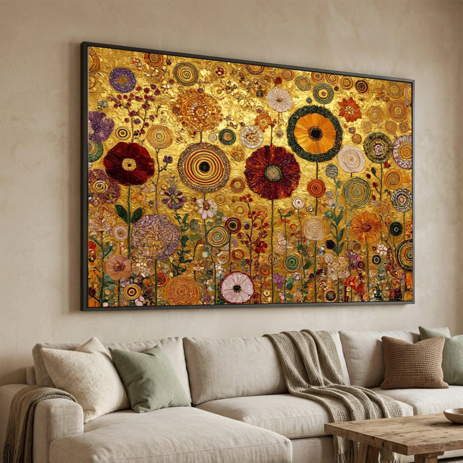 Gold Floral Garden Wall Art – Luxury Botanical Canvas Painting#yy721155