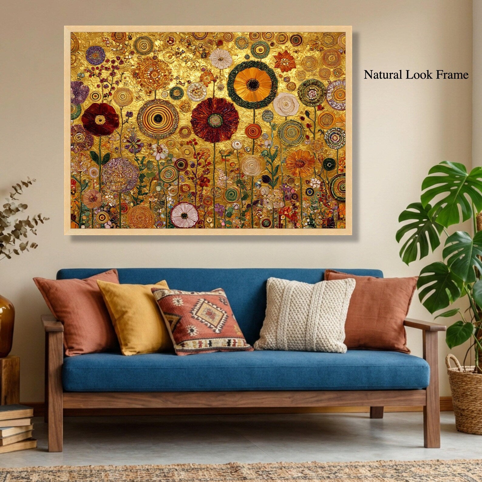 Gold Floral Garden Wall Art – Luxury Botanical Canvas Painting#yy721155