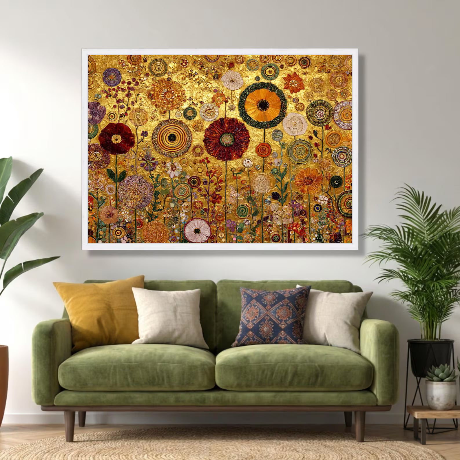 Gold Floral Garden Wall Art – Luxury Botanical Canvas Painting#yy721155