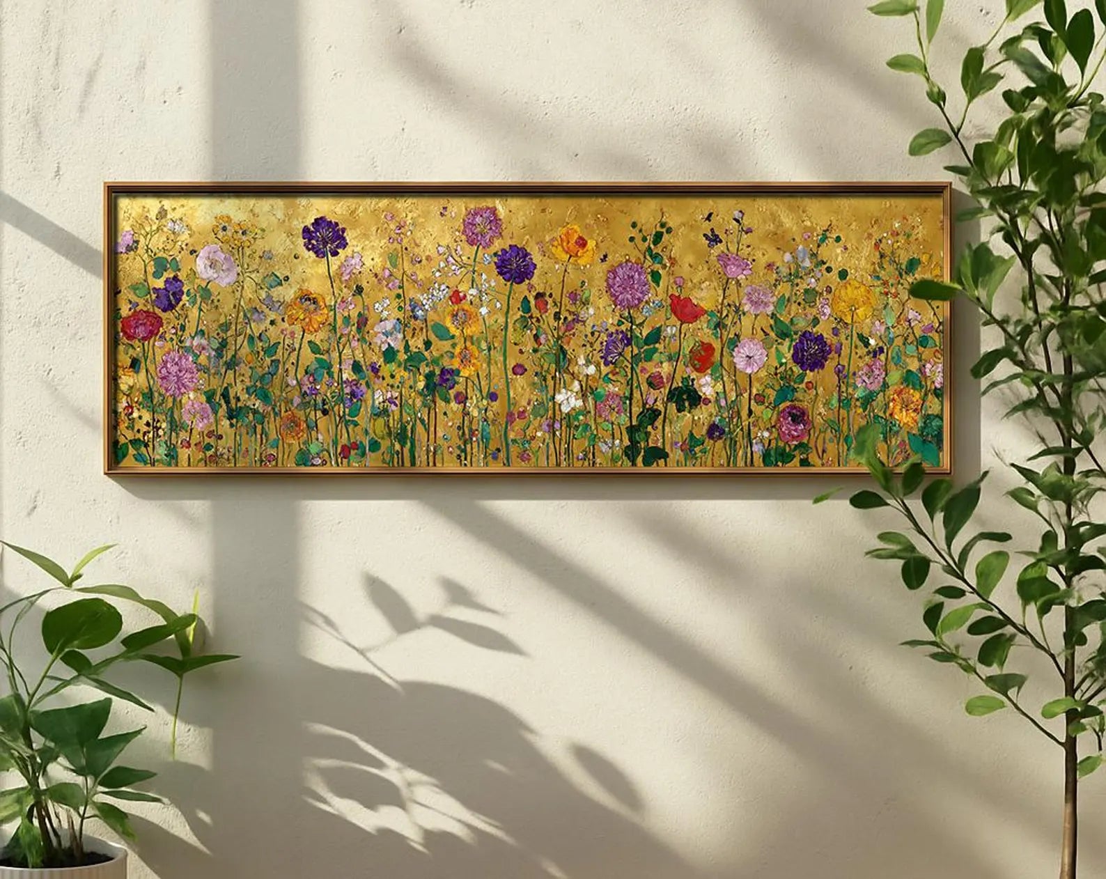 Endless Golden Meadow – Panoramic Wildflower Oil Painting#yy721156