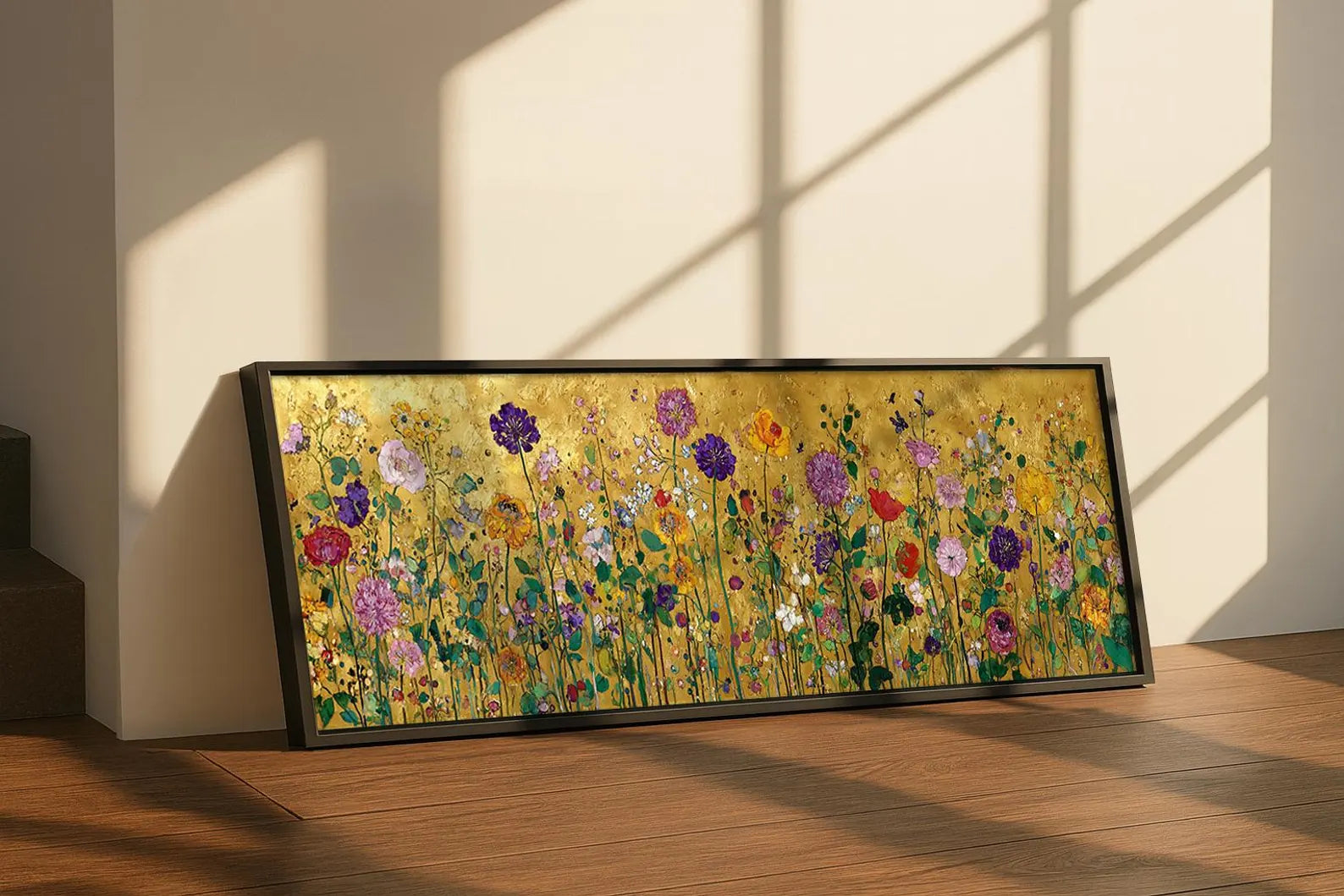 Endless Golden Meadow – Panoramic Wildflower Oil Painting#yy721156