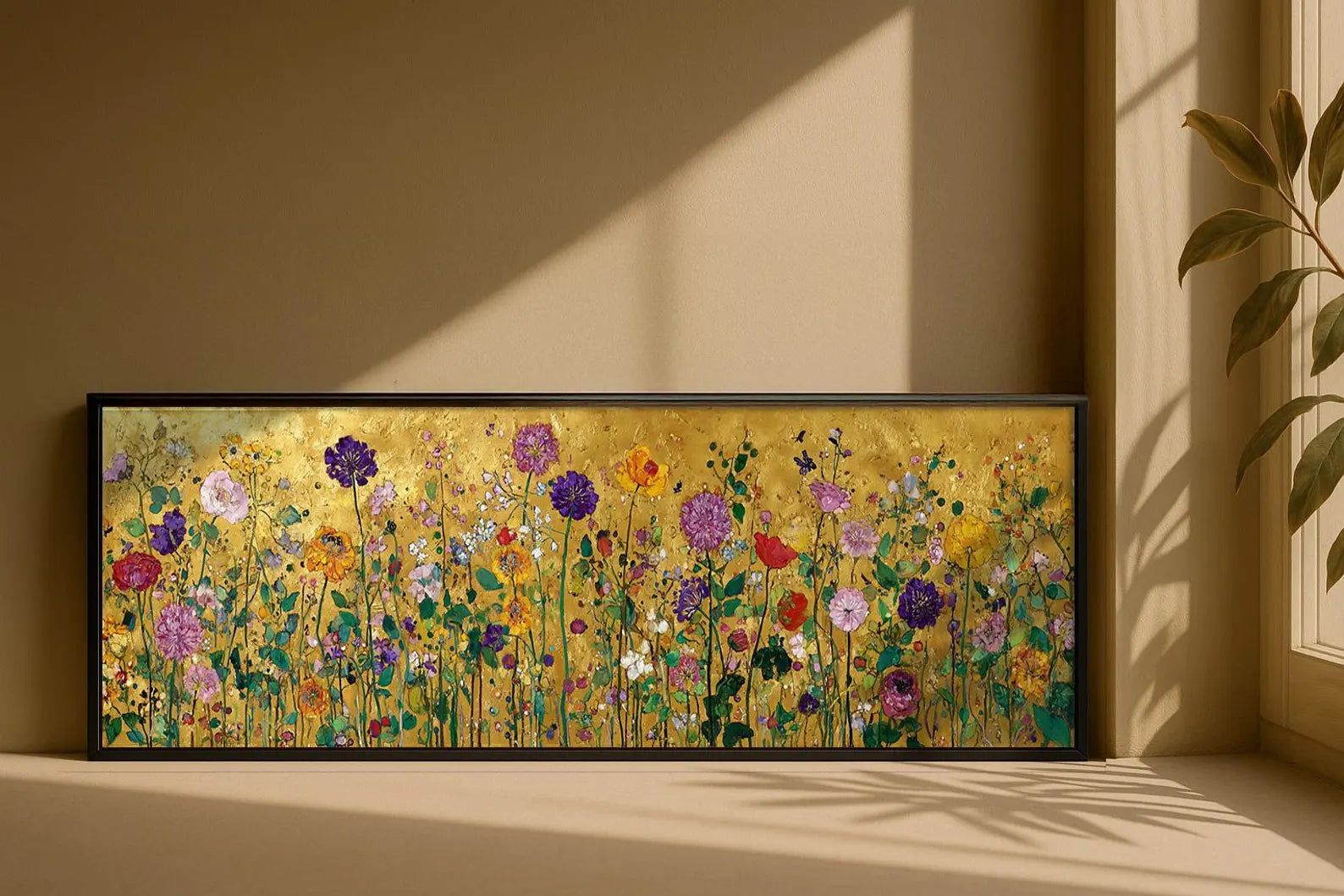 Endless Golden Meadow – Panoramic Wildflower Oil Painting#yy721156