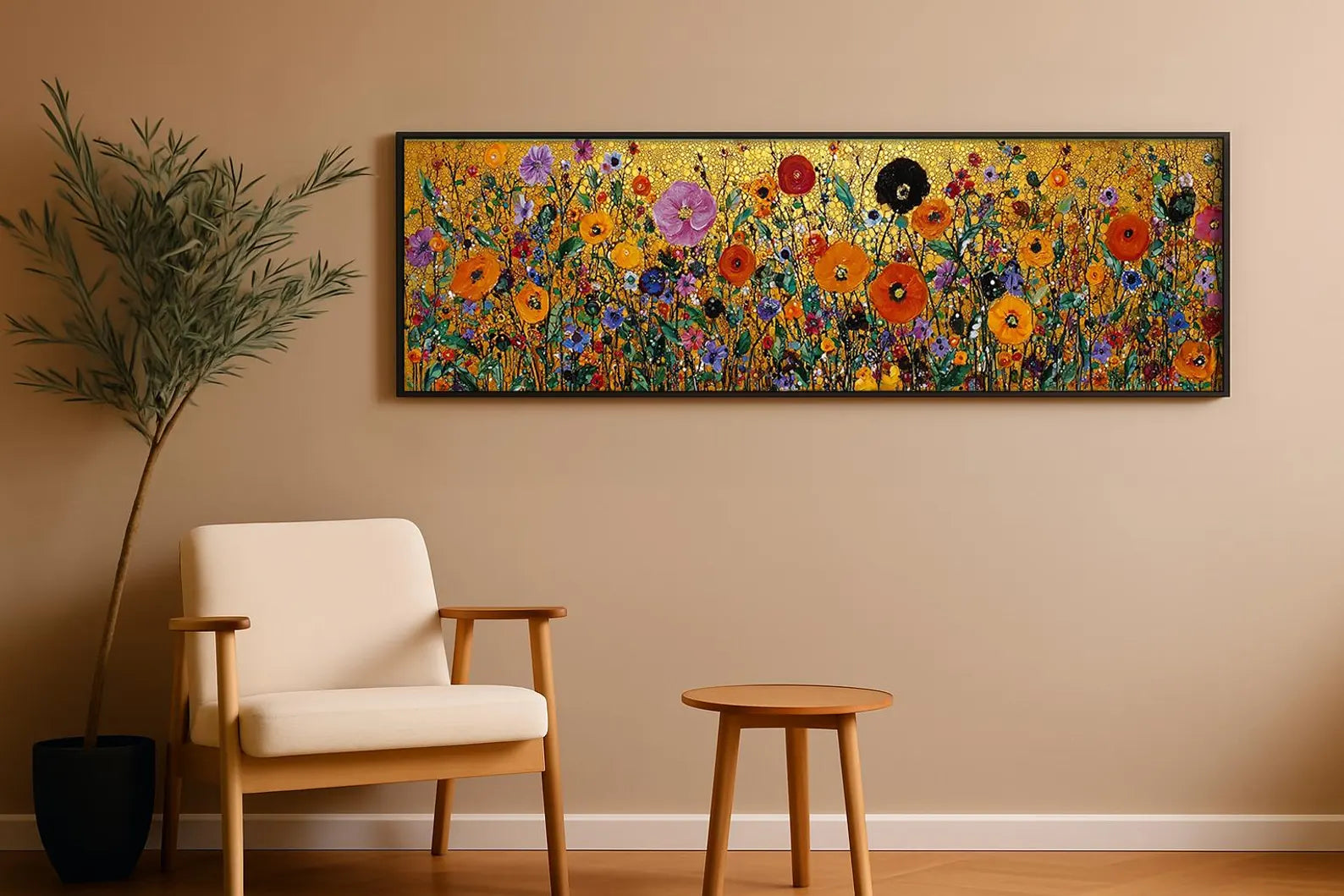 Golden Wildflower Tapestry – Panoramic Floral Oil Painting#yy721157