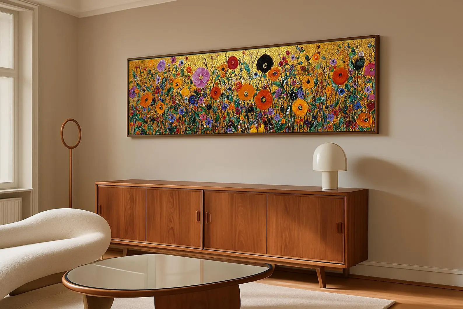 Golden Wildflower Tapestry – Panoramic Floral Oil Painting#yy721157