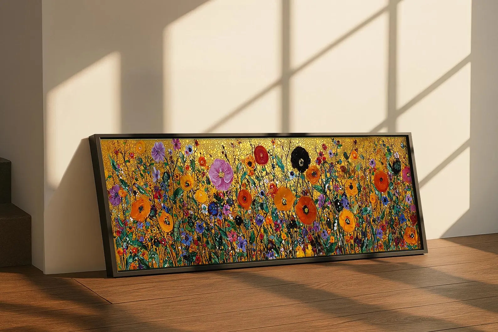 Golden Wildflower Tapestry – Panoramic Floral Oil Painting#yy721157