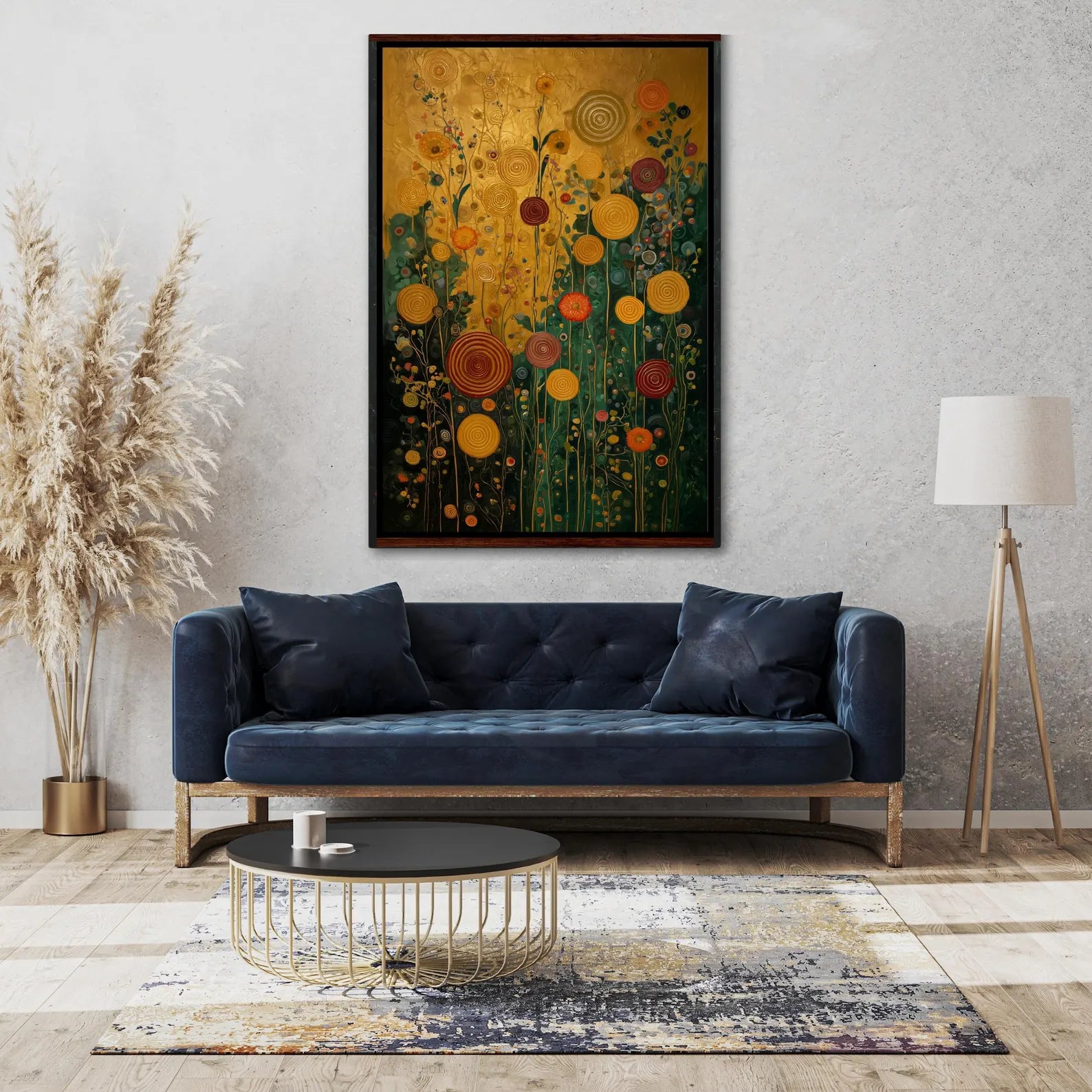 Golden Floral Wall Art – Botanical Garden Canvas Painting#yy721169