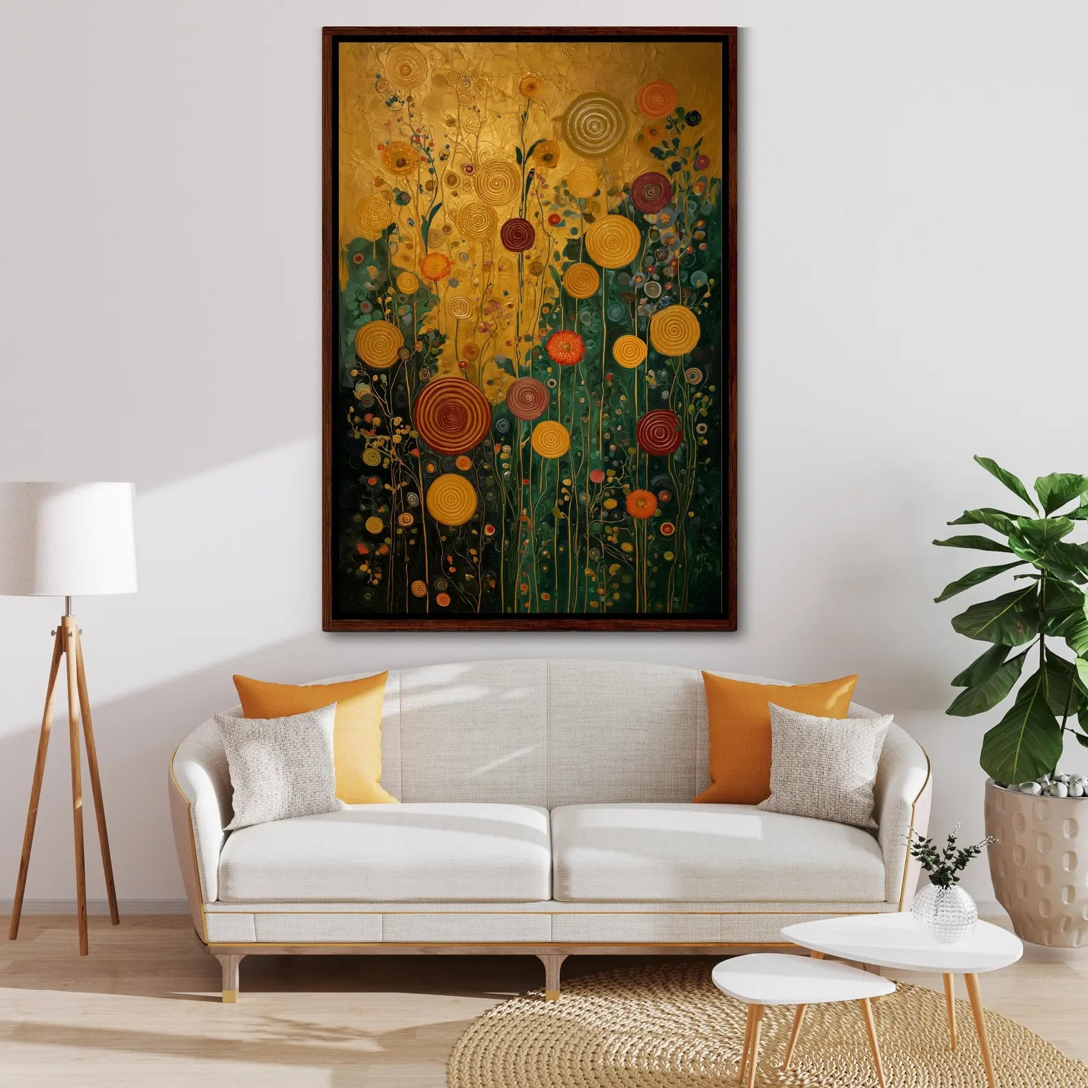 Golden Floral Wall Art – Botanical Garden Canvas Painting#yy721169