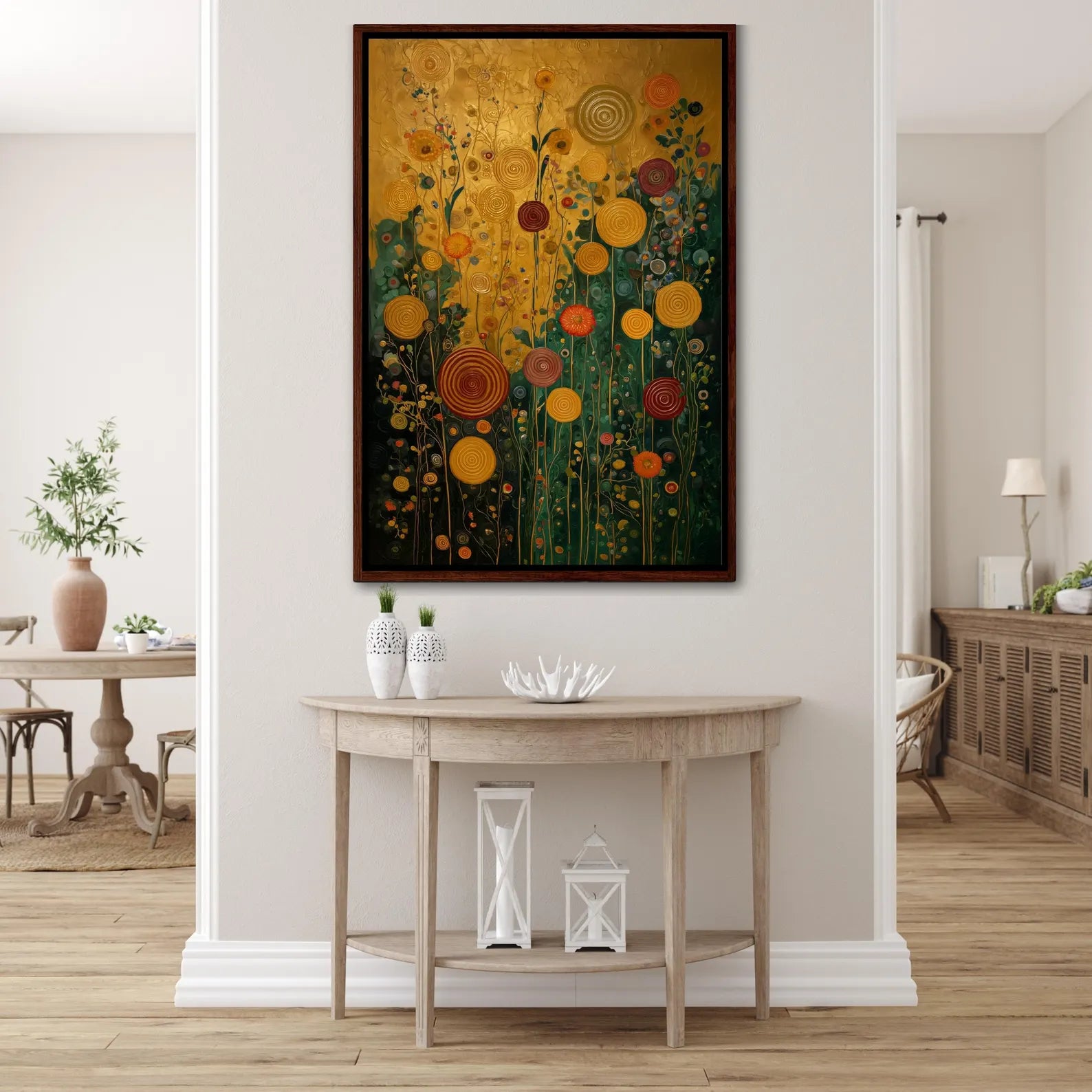 Golden Floral Wall Art – Botanical Garden Canvas Painting#yy721169