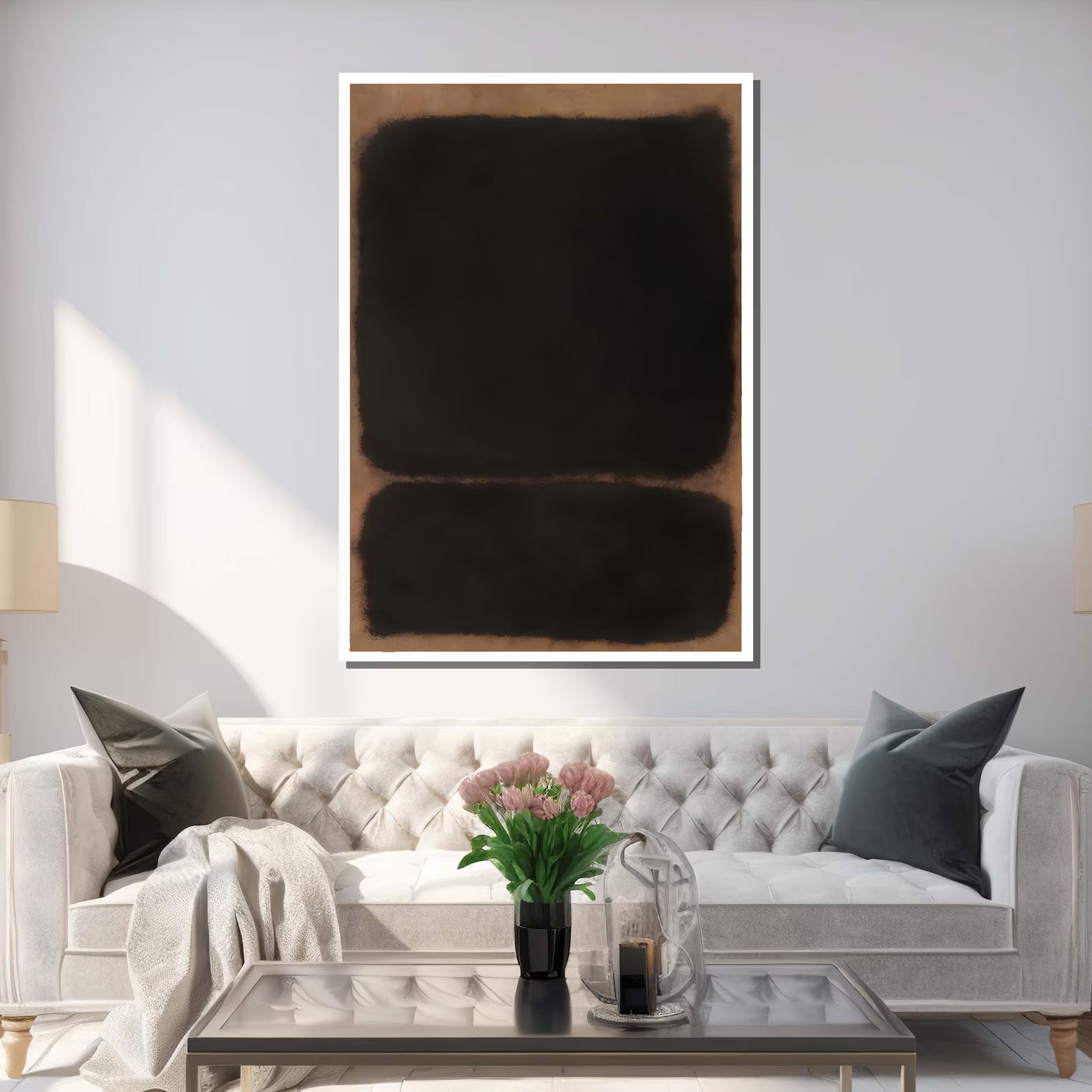 Black Abstract Wall Art – Minimalist Dark Canvas Painting#yy7272