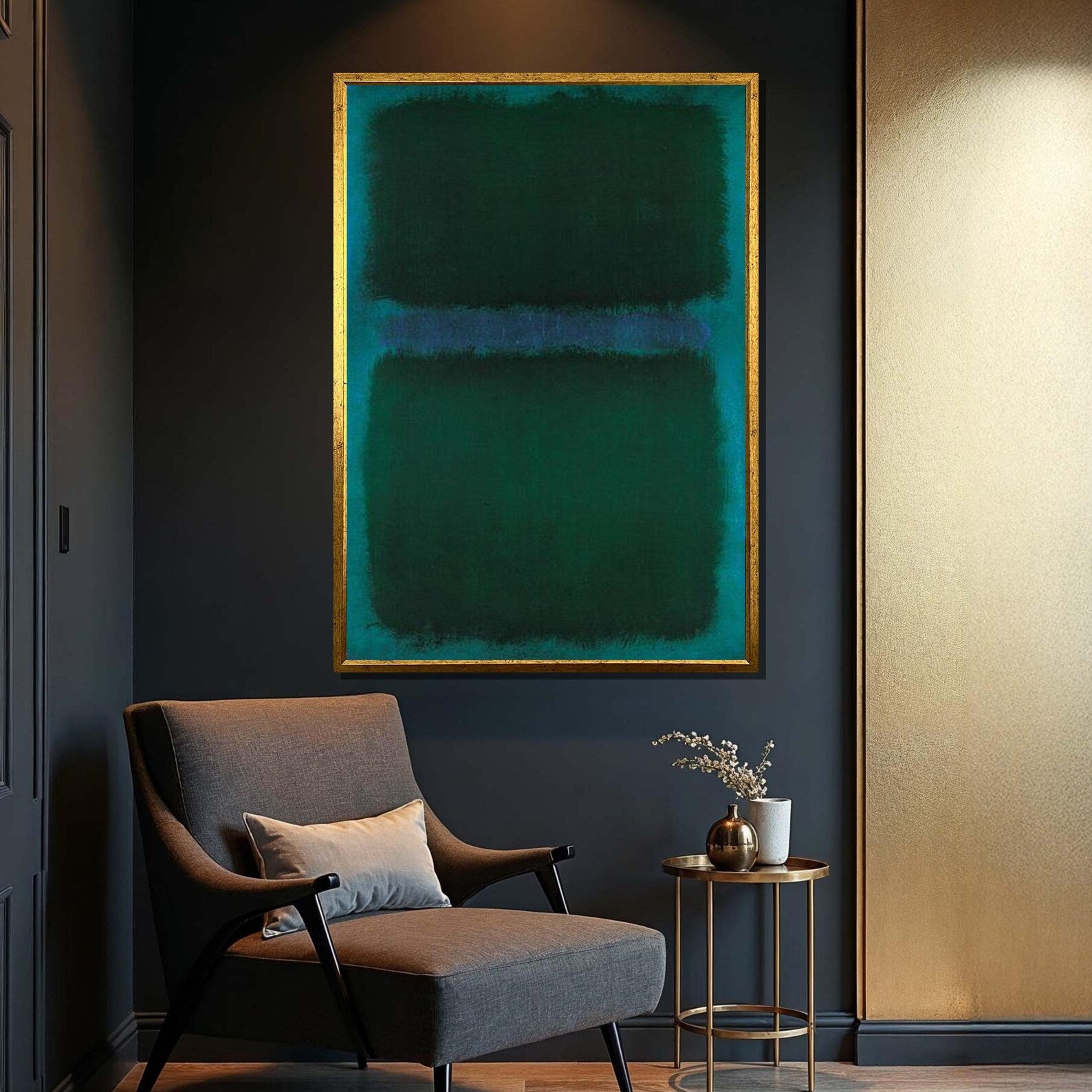 Dark Green Abstract Wall Art – Minimalist Modern Canvas Painting#yy7274