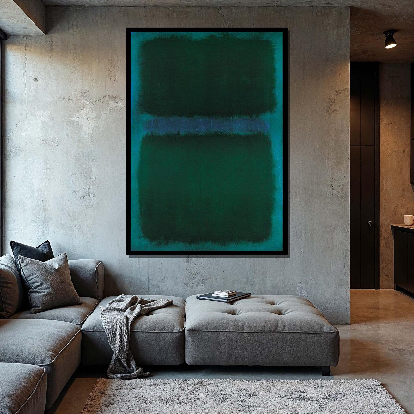 Dark Green Abstract Wall Art – Minimalist Modern Canvas Painting#yy7274