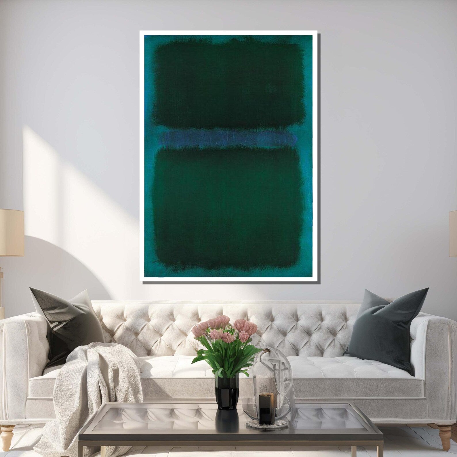 Dark Green Abstract Wall Art – Minimalist Modern Canvas Painting#yy7274