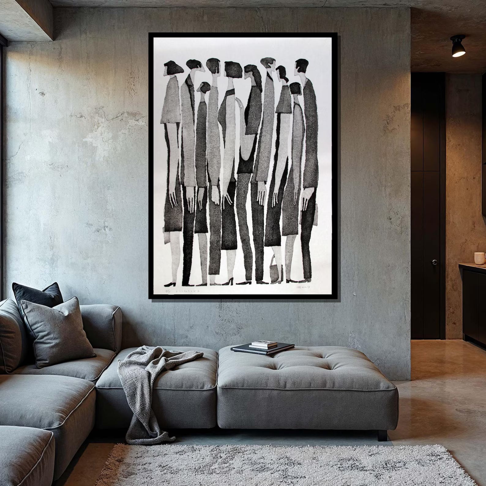 Minimalist Figure Wall Art – Black White Abstract Canvas Painting#yy7275