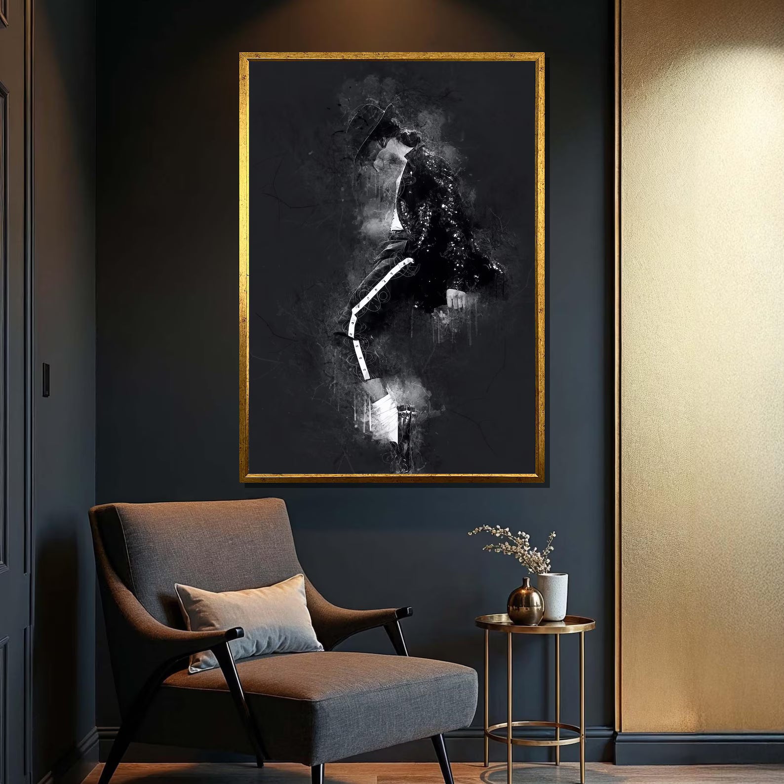 Dark Abstract Figure Wall Art – Black White Modern Canvas Painting#yy7276