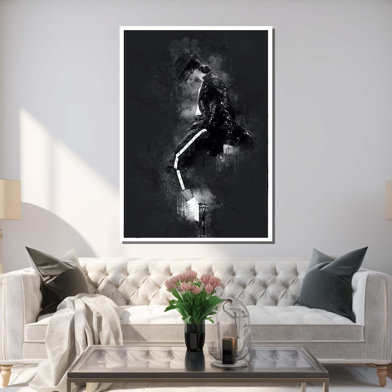 Dark Abstract Figure Wall Art – Black White Modern Canvas Painting#yy7276