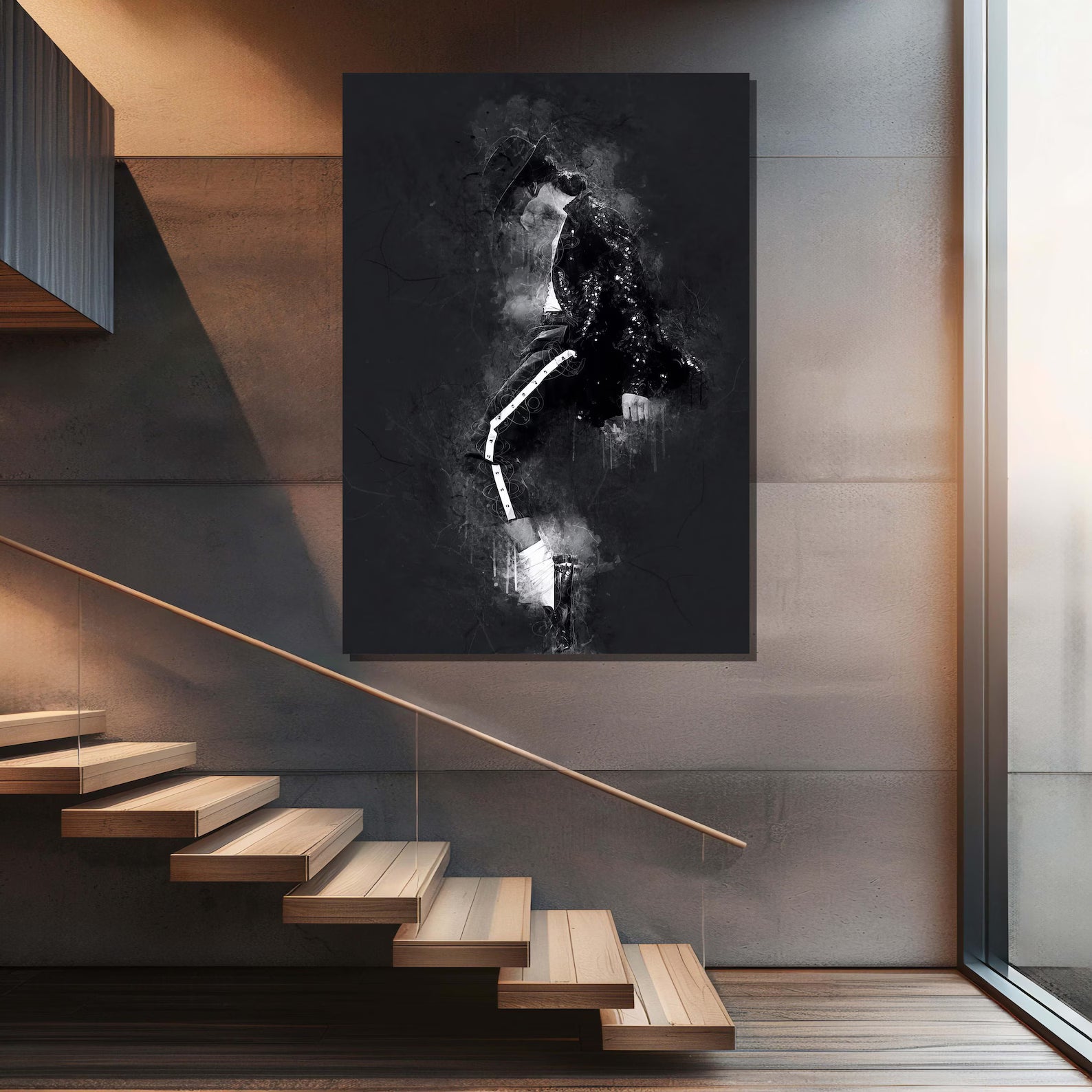 Dark Abstract Figure Wall Art – Black White Modern Canvas Painting#yy7276