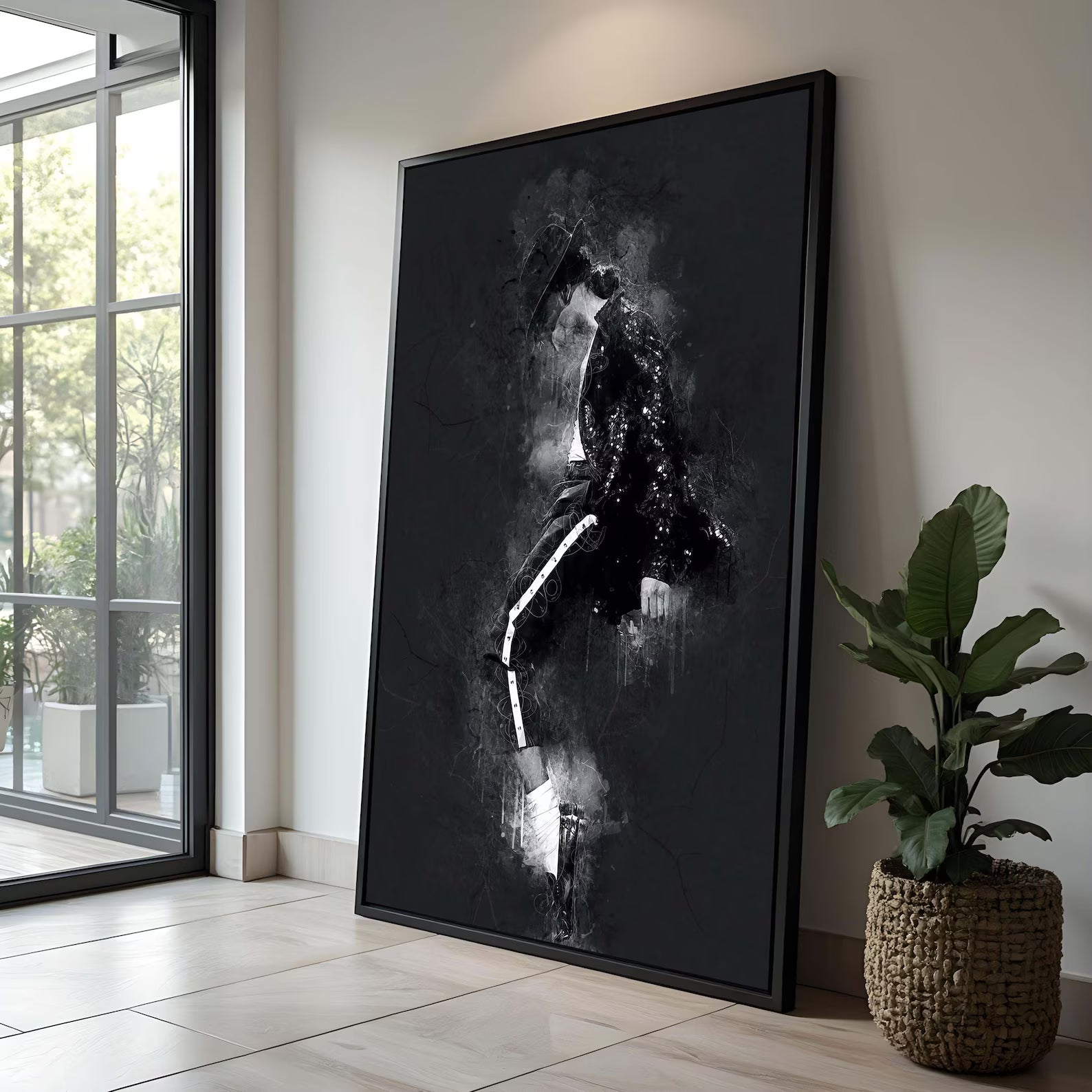 Dark Abstract Figure Wall Art – Black White Modern Canvas Painting#yy7276