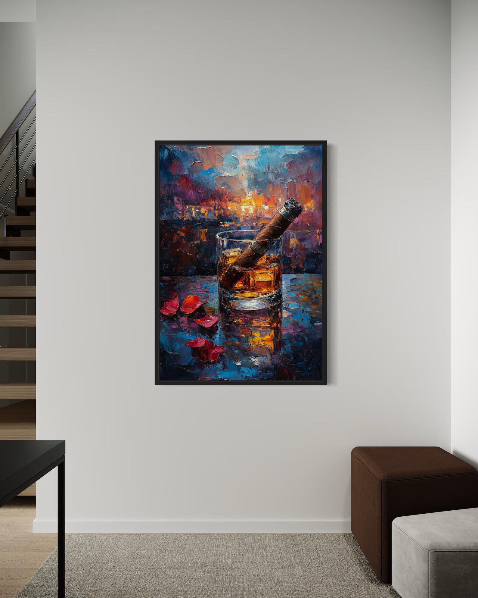 Whiskey Wall Art – Luxury Bourbon Glass Canvas Painting#yy7281
