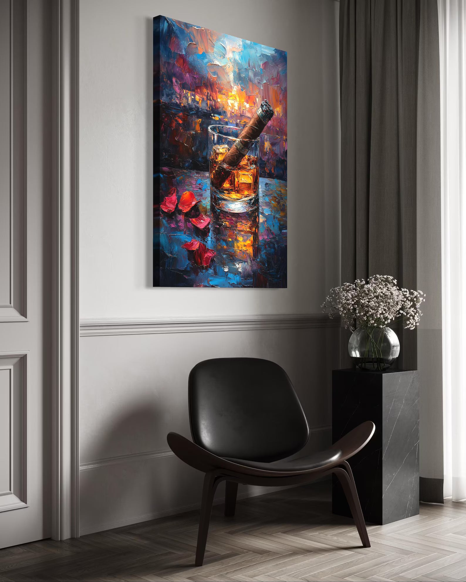 Whiskey Wall Art – Luxury Bourbon Glass Canvas Painting#yy7281