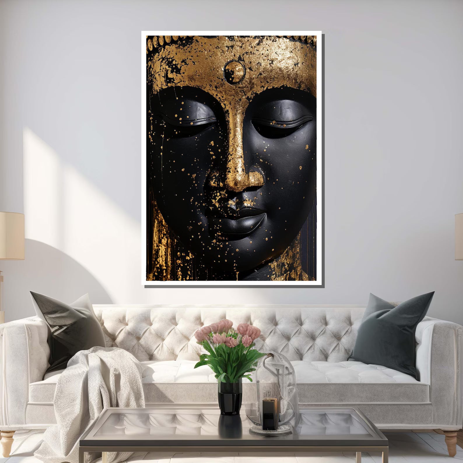 Black Buddha Wall Art – Gold Luxury Spiritual Canvas Painting#yy7284