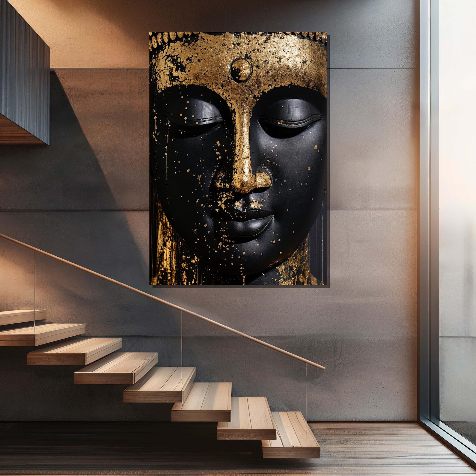 Black Buddha Wall Art – Gold Luxury Spiritual Canvas Painting#yy7284
