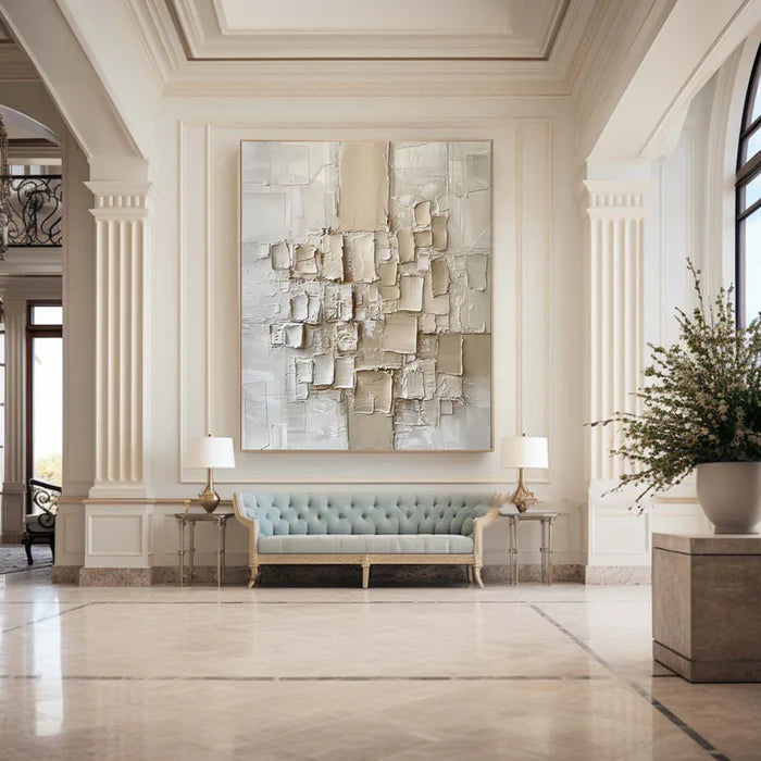 White Textured Abstract Wall Art – 3D Modern Canvas Painting#yy7285