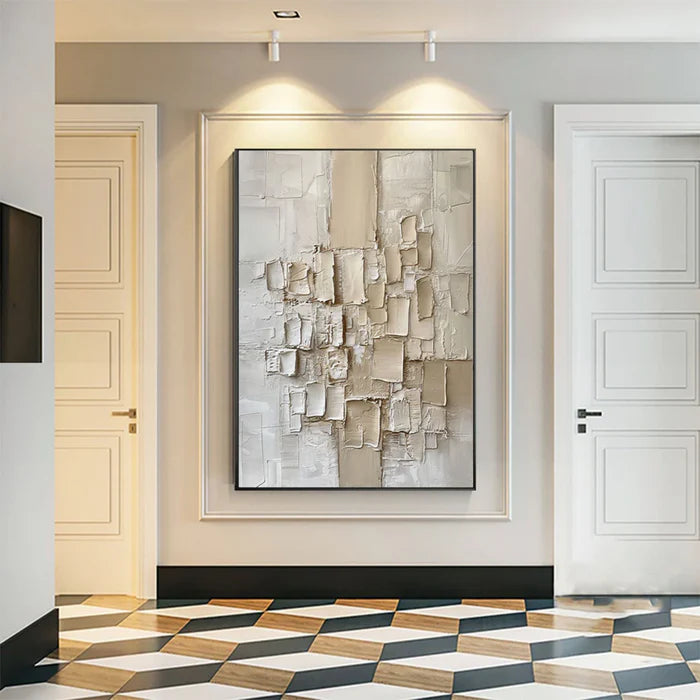 White Textured Abstract Wall Art – 3D Modern Canvas Painting#yy7285
