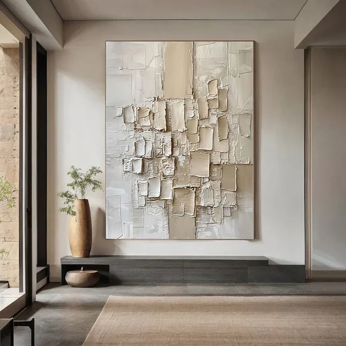 White Textured Abstract Wall Art – 3D Modern Canvas Painting#yy7285