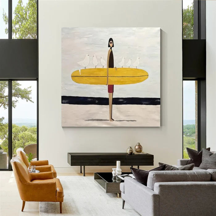 Surfing Wall Art – Minimalist Coastal Abstract Canvas Painting#yy7286