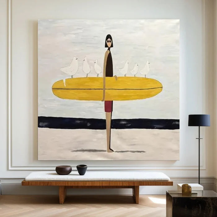 Surfing Wall Art – Minimalist Coastal Abstract Canvas Painting#yy7286