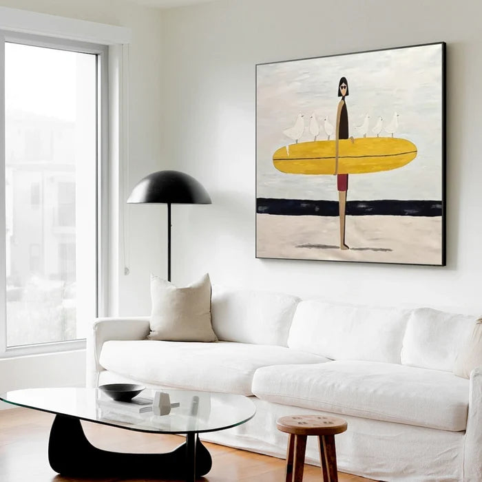 Surfing Wall Art – Minimalist Coastal Abstract Canvas Painting#yy7286