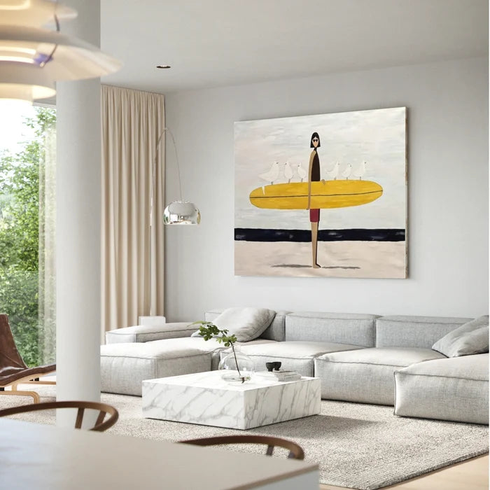 Surfing Wall Art – Minimalist Coastal Abstract Canvas Painting#yy7286