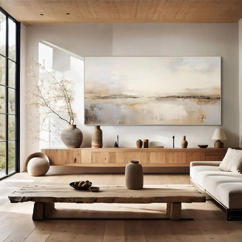 Neutral Abstract Landscape Wall Art – Minimalist Canvas Painting#yy7290